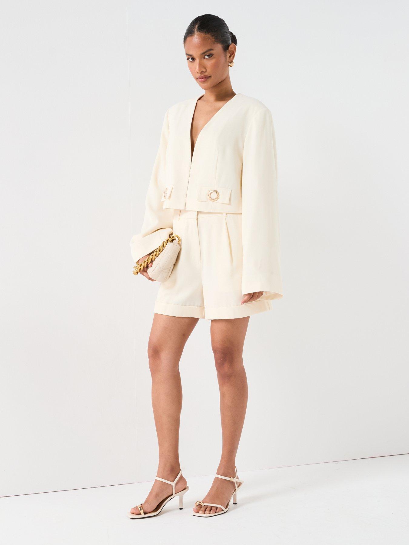 Image 3 of 6 of V by Very Button Detail Short - Cream
