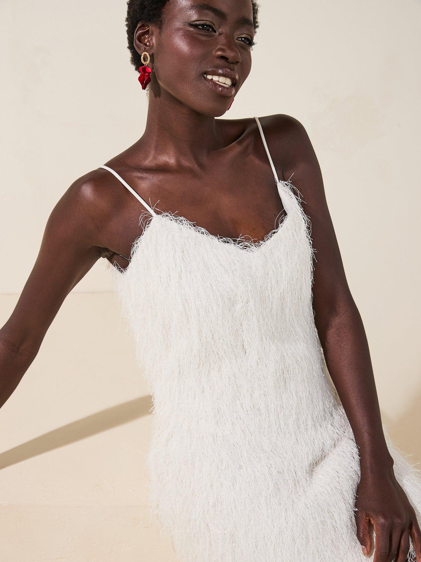  image of v-by-very-fringed-mini-dress-cream