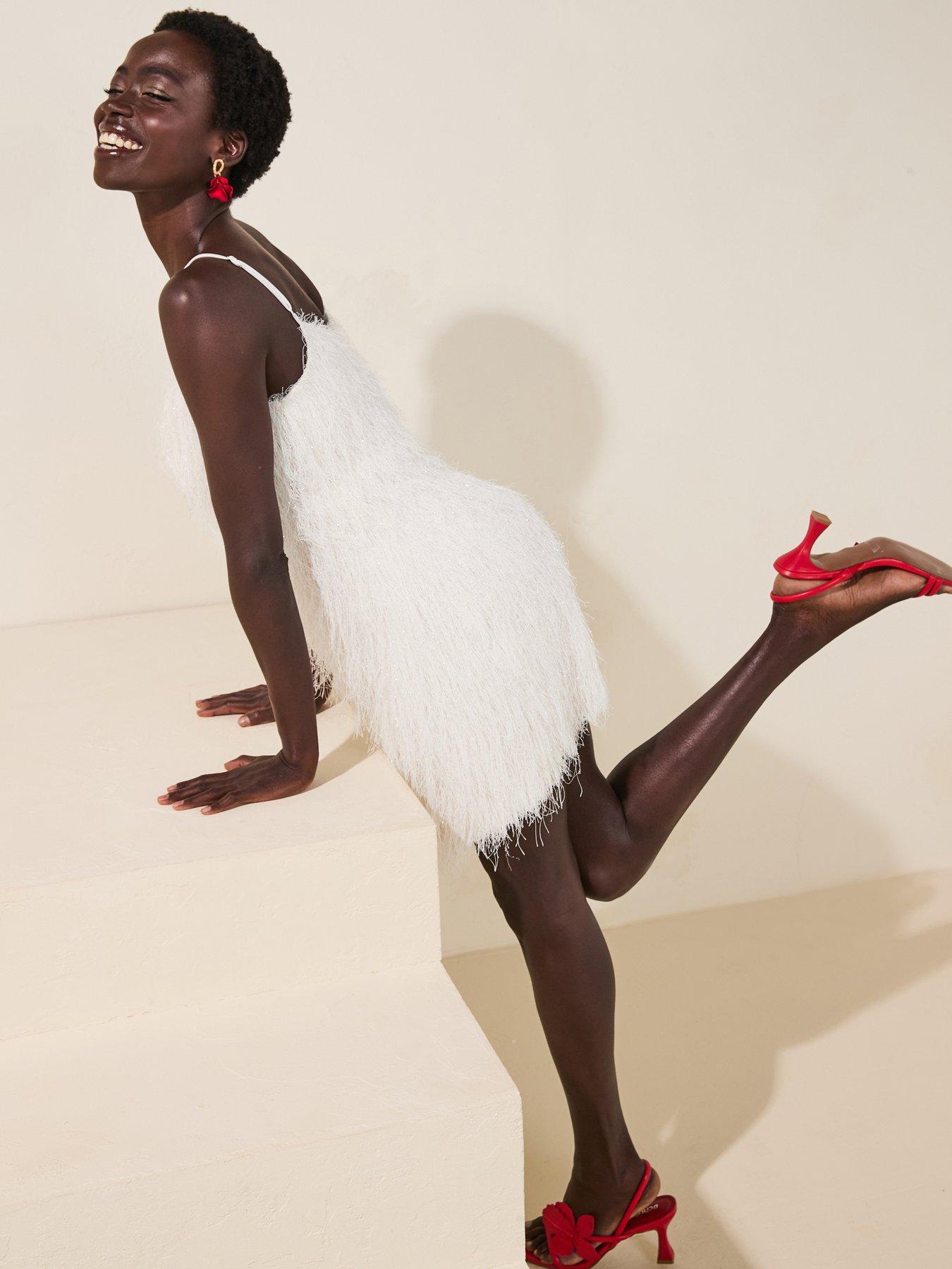  image of v-by-very-fringed-mini-dress-cream