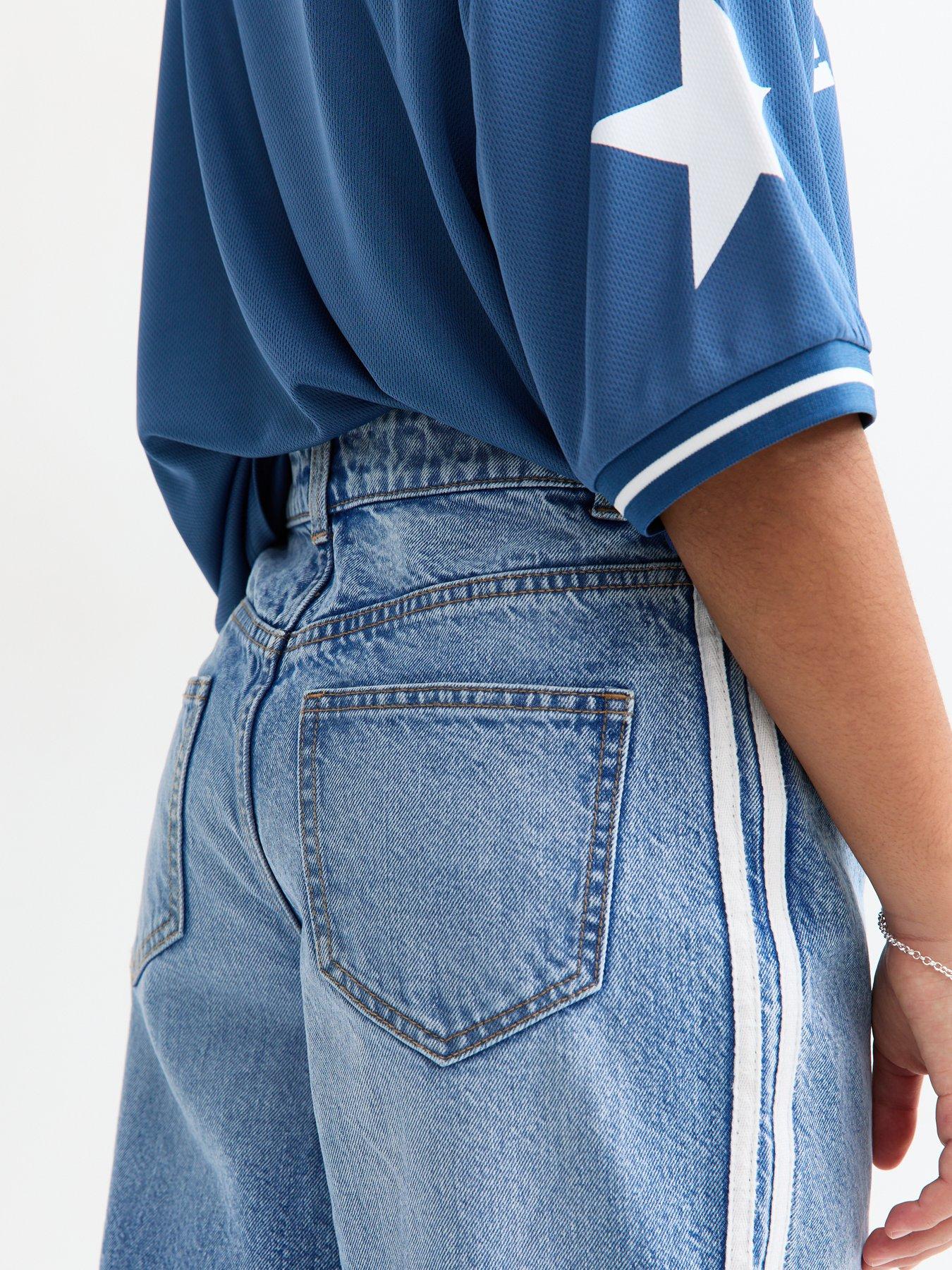  image of new-look-915-girls-blue-contrast-stripe-wide-leg-jeans