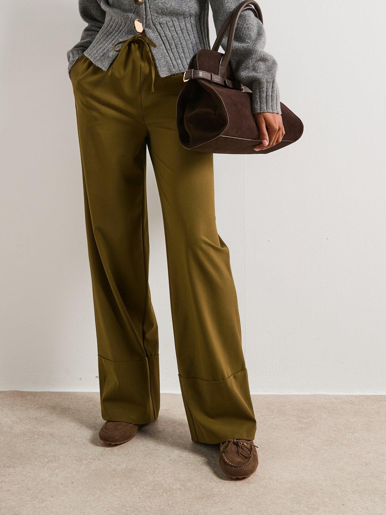 V by Very Skinny Waistband Wide Leg Trouser - Green