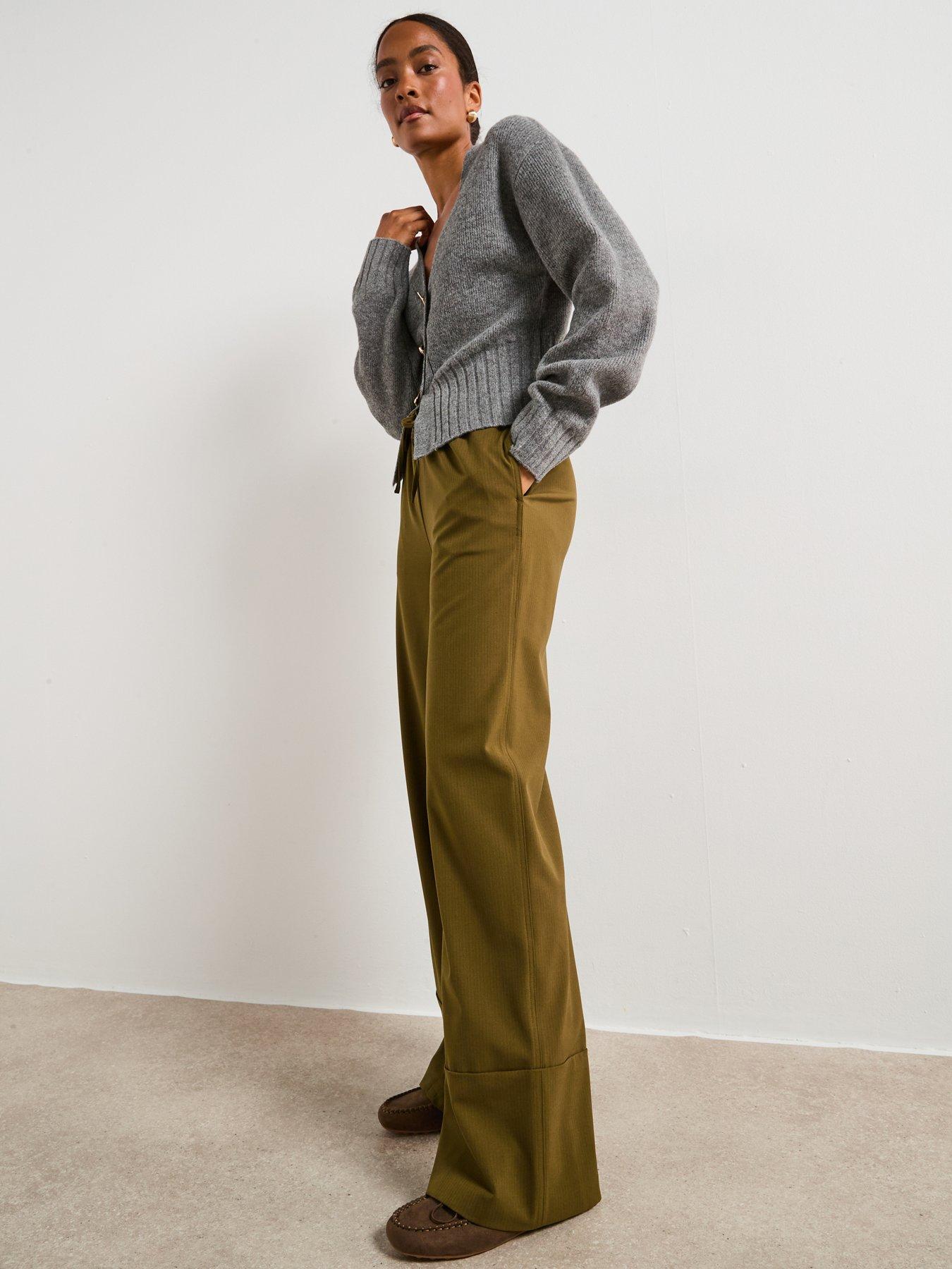 Image 3 of 6 of V by Very Skinny Waistband Wide Leg Trouser - Green