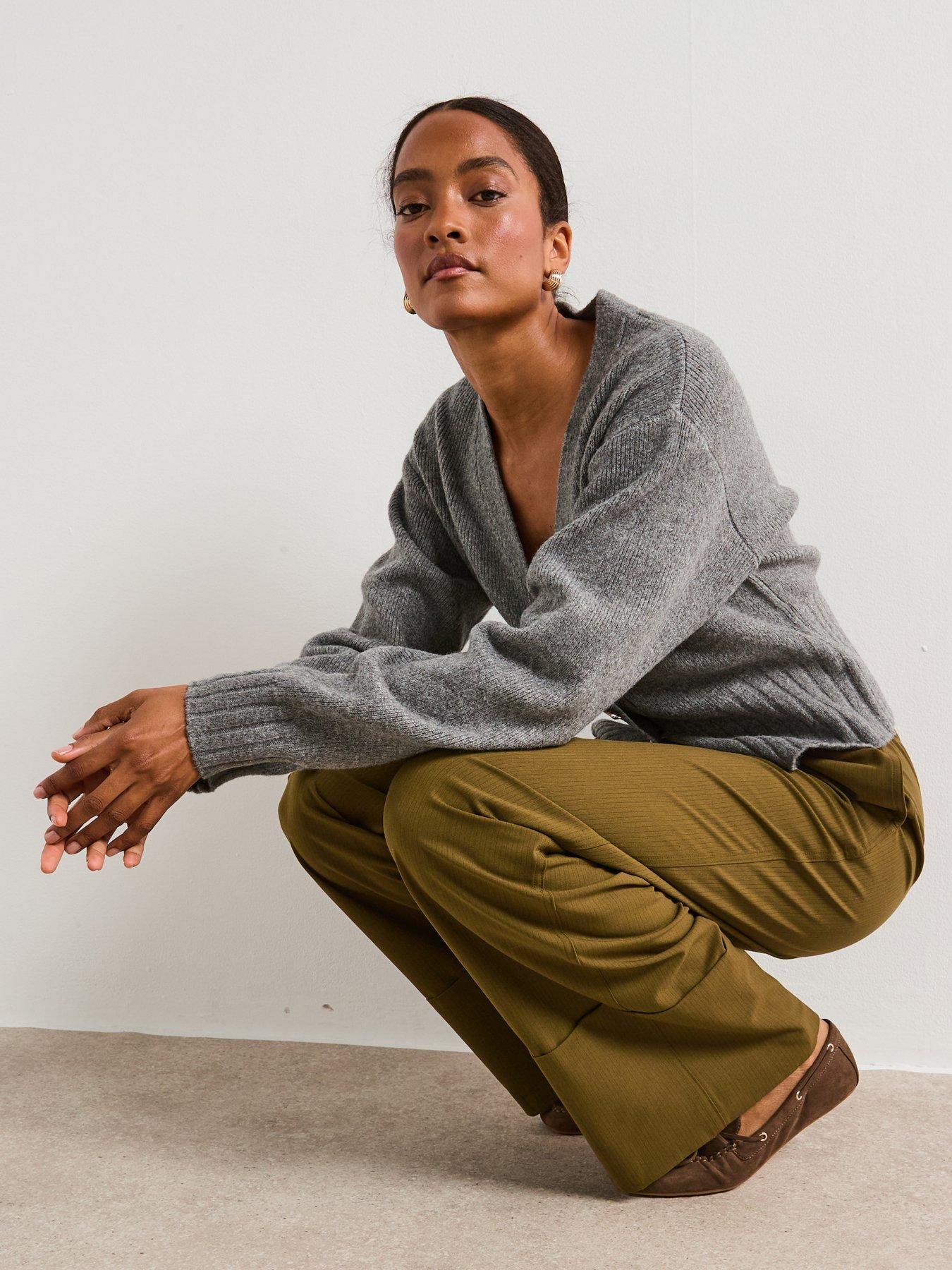 Image 4 of 6 of V by Very Skinny Waistband Wide Leg Trouser - Green