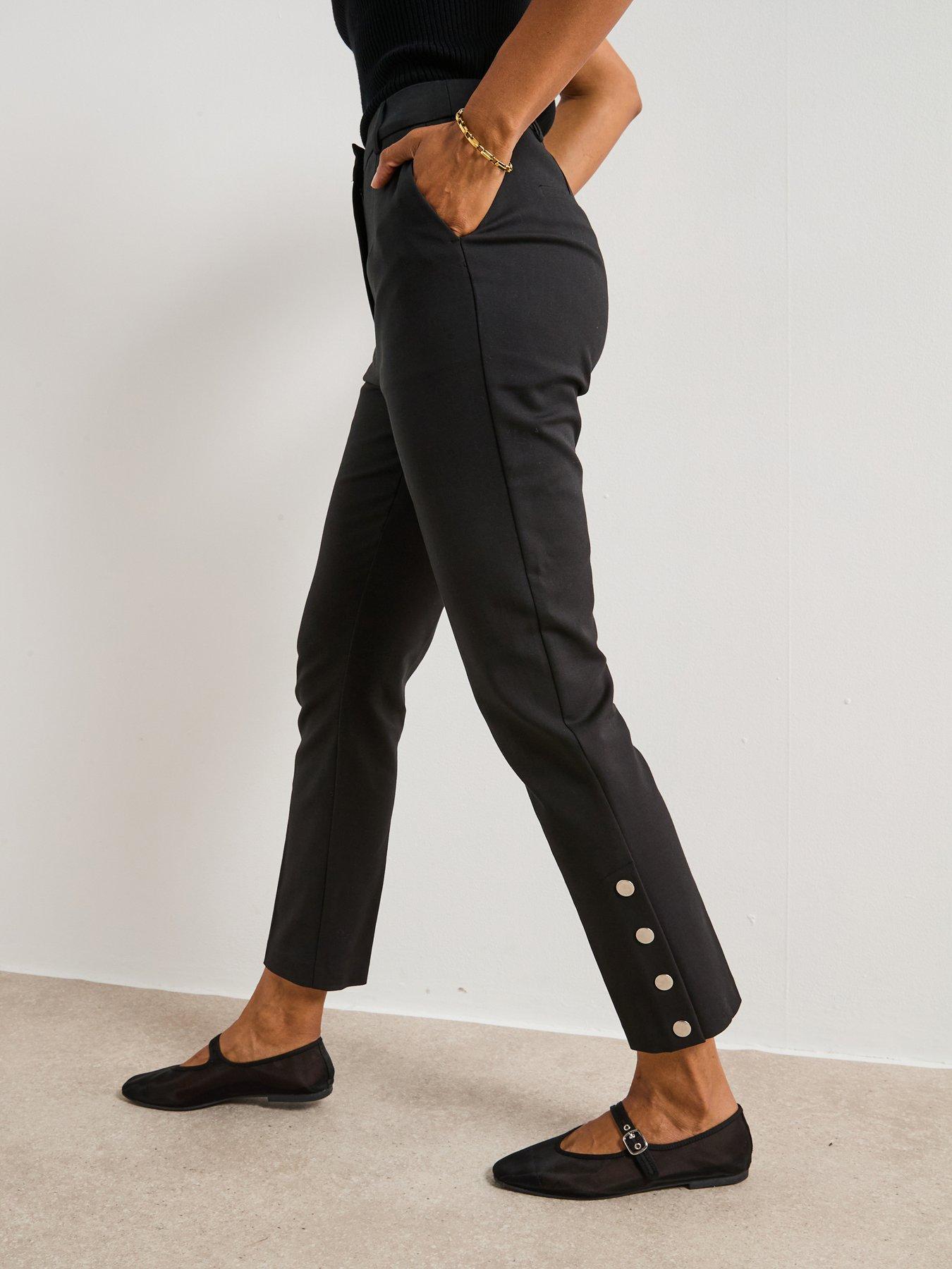 front image of the-very-collection-button-cuff-trouser-black