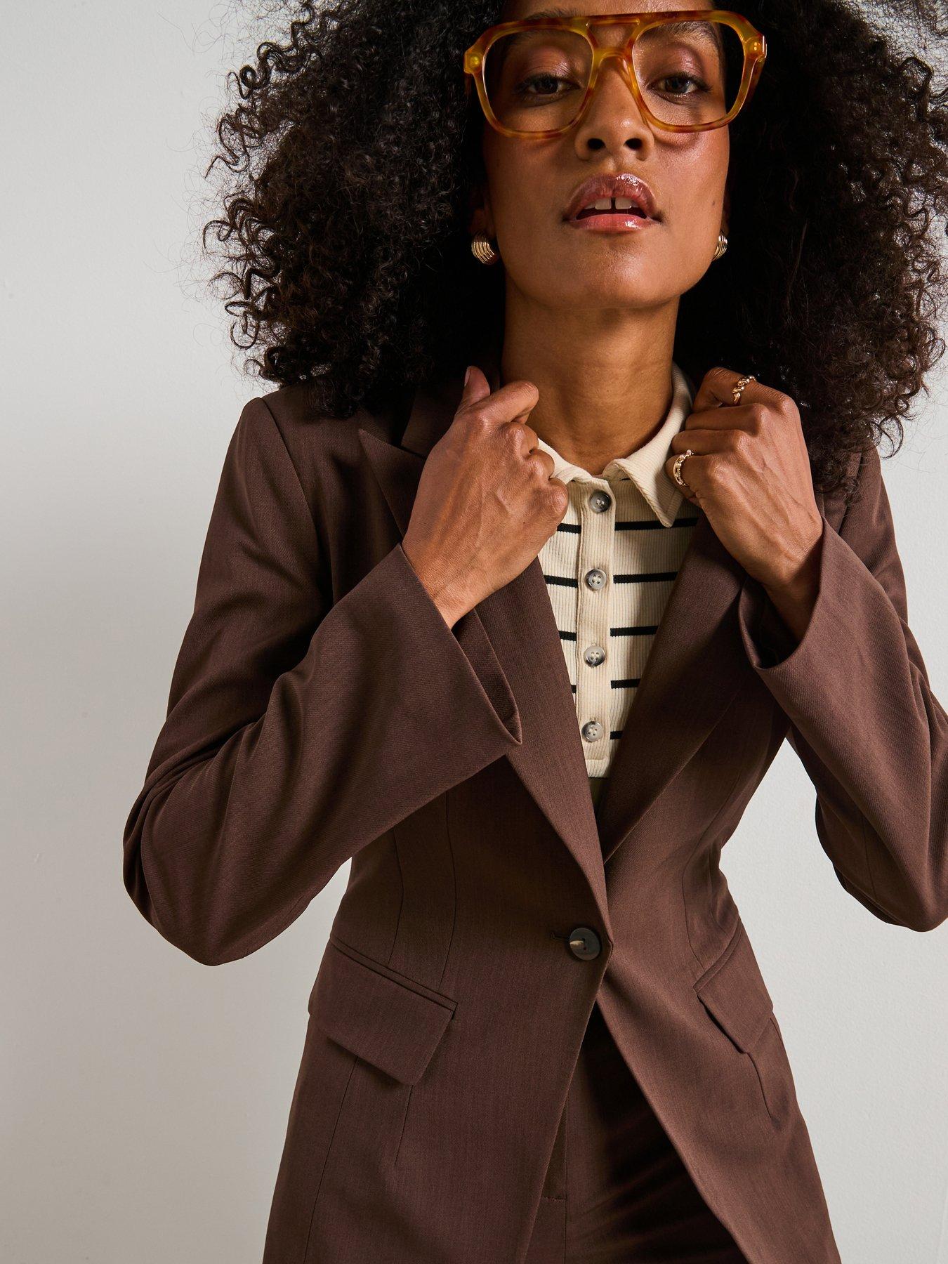 Image 4 of 6 of V by Very Sculpted Blazer - Brown
