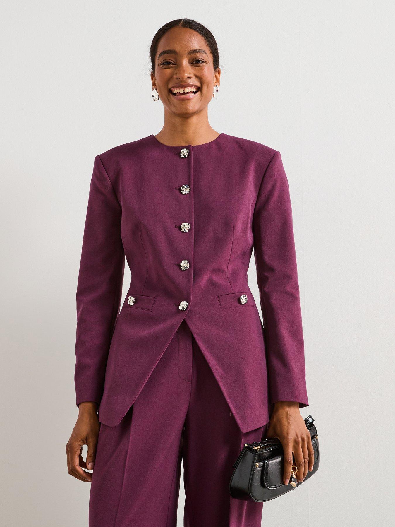 V by Very Collarless Cinched Blazer - Purple