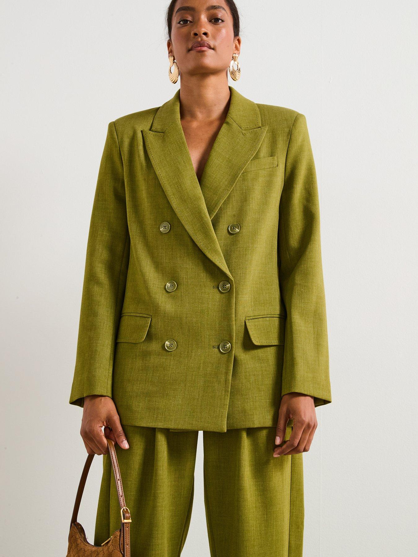 undefined Structured Double Breast Blazer - Green