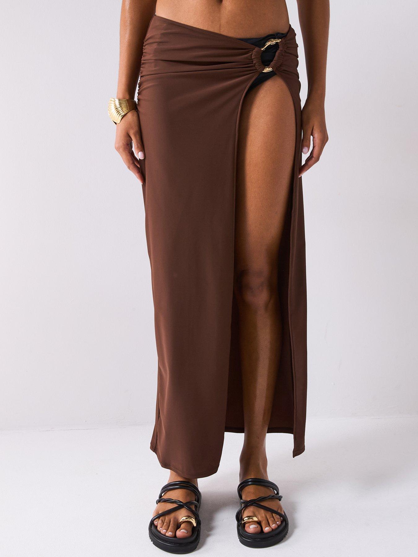 Image 1 of 6 of Moda Minx Long Slit Maxi Skirt - Coffee
