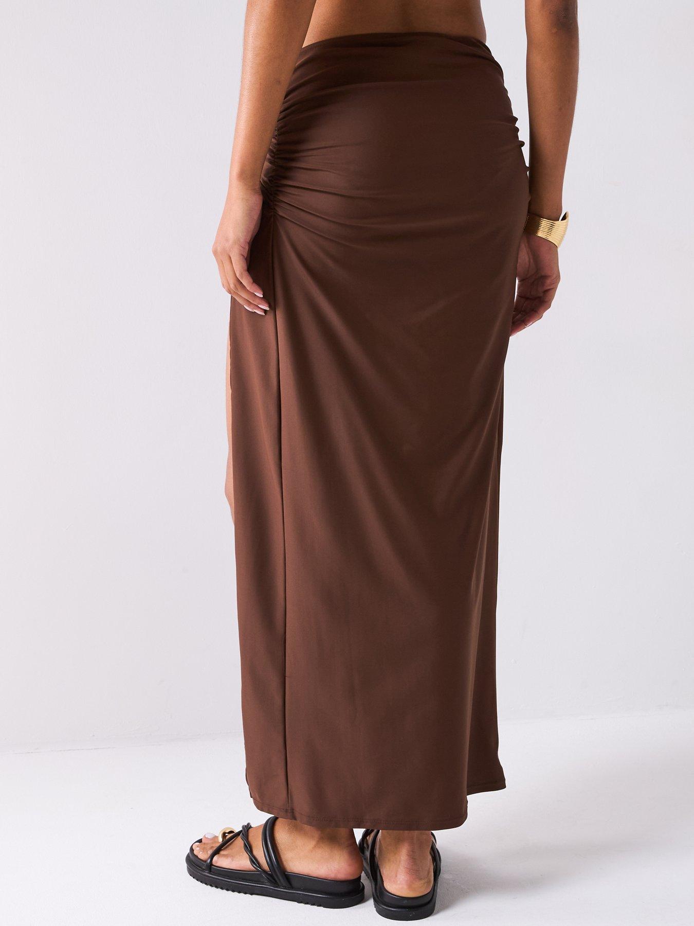 Image 2 of 6 of Moda Minx Long Slit Maxi Skirt - Coffee