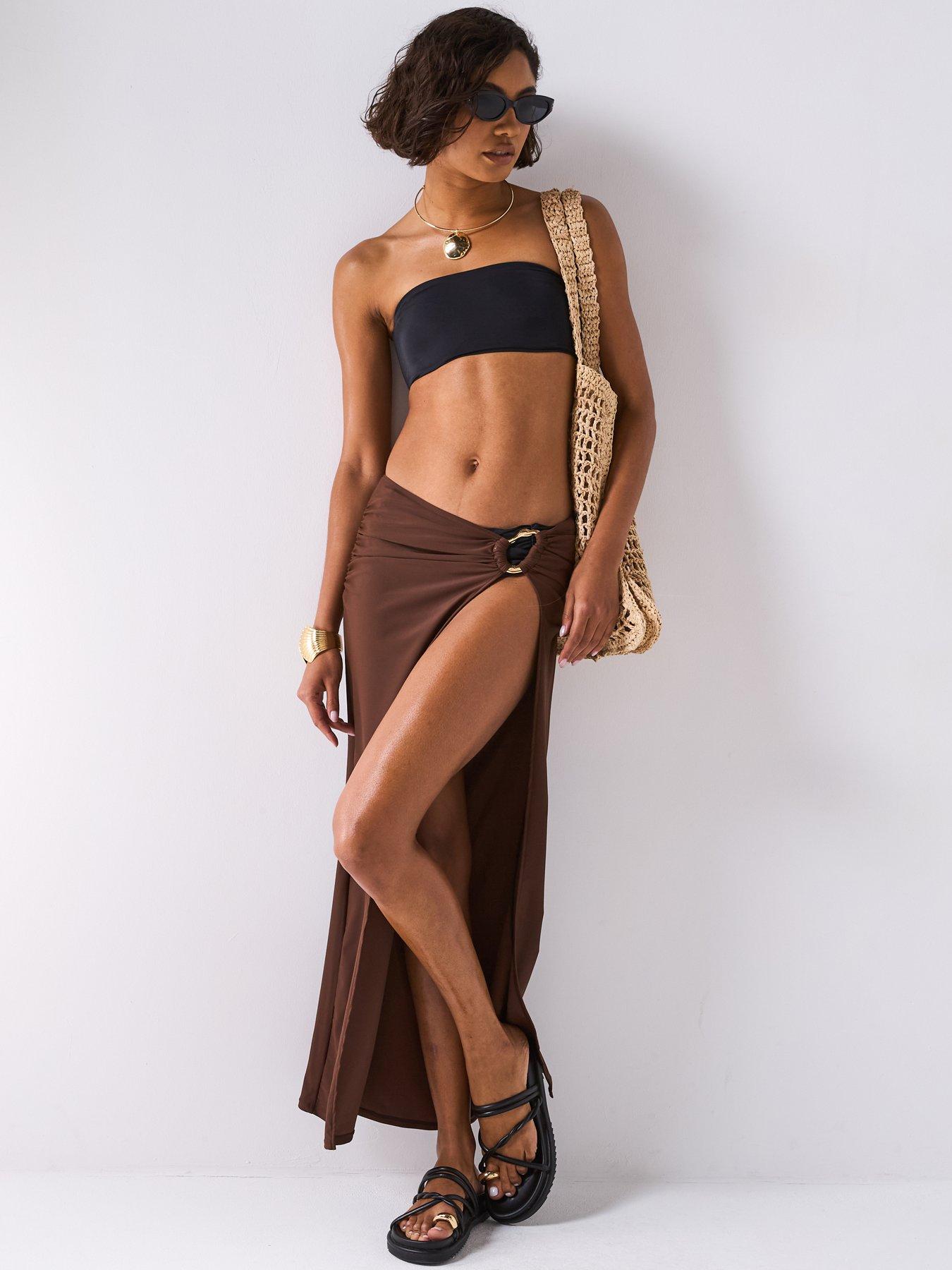 Image 3 of 6 of Moda Minx Long Slit Maxi Skirt - Coffee