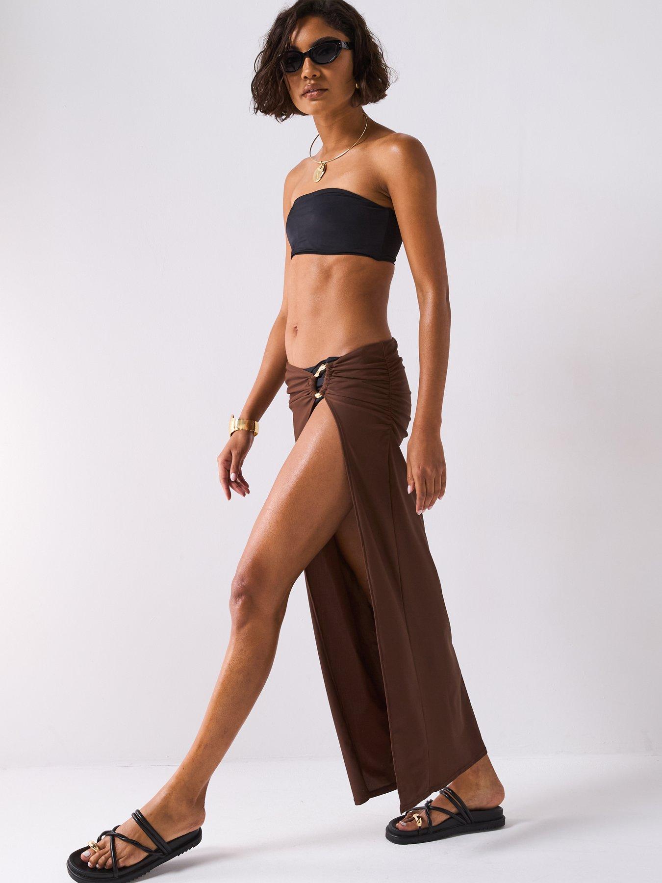 Image 6 of 6 of Moda Minx Long Slit Maxi Skirt - Coffee