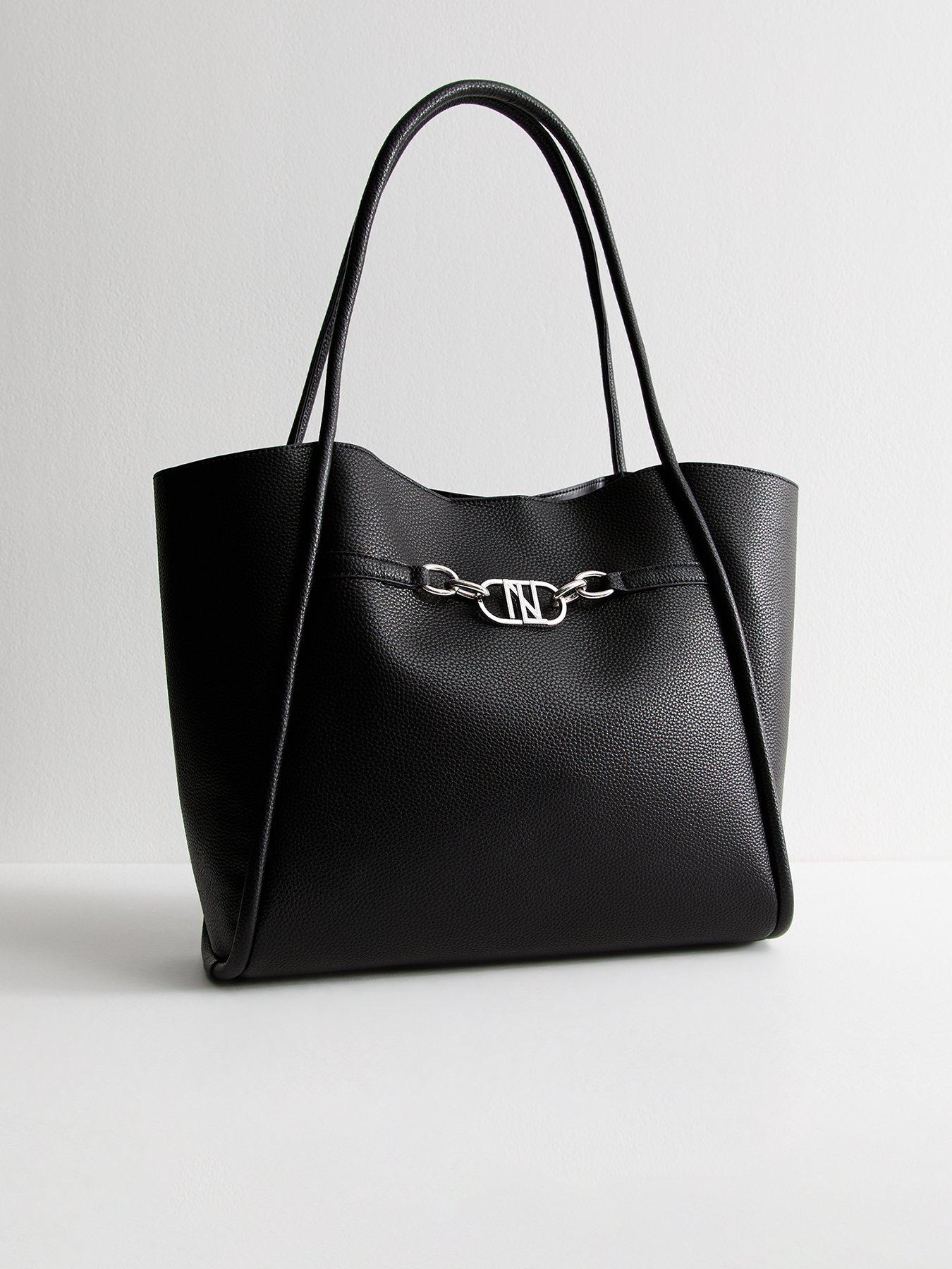  image of new-look-faux-leather-rolled-seam-tote-bag-black