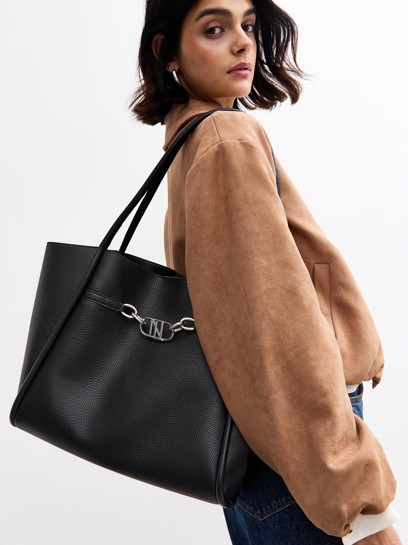  image of new-look-faux-leather-rolled-seam-tote-bag-black
