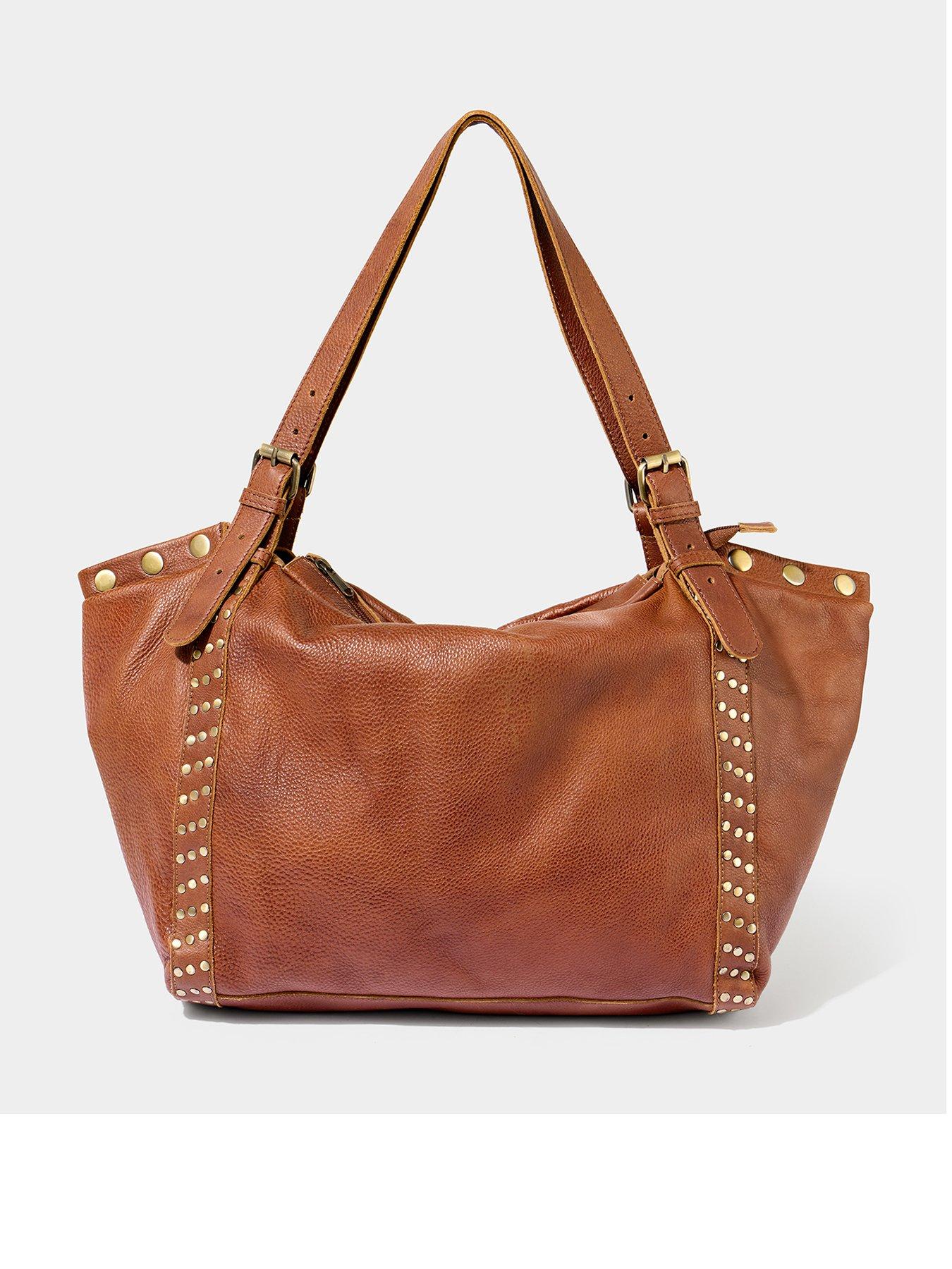 undefined Soho Washed Leather Studded Bag - Tan
