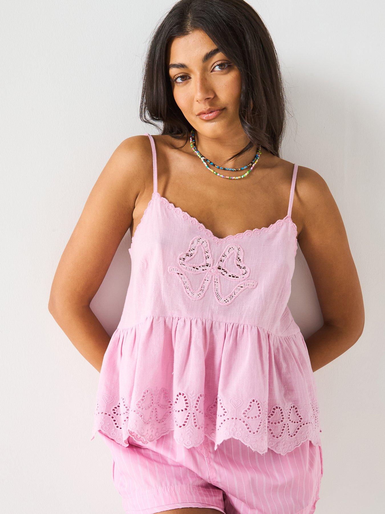 V by Very Heart Embroidery Cami - Pink