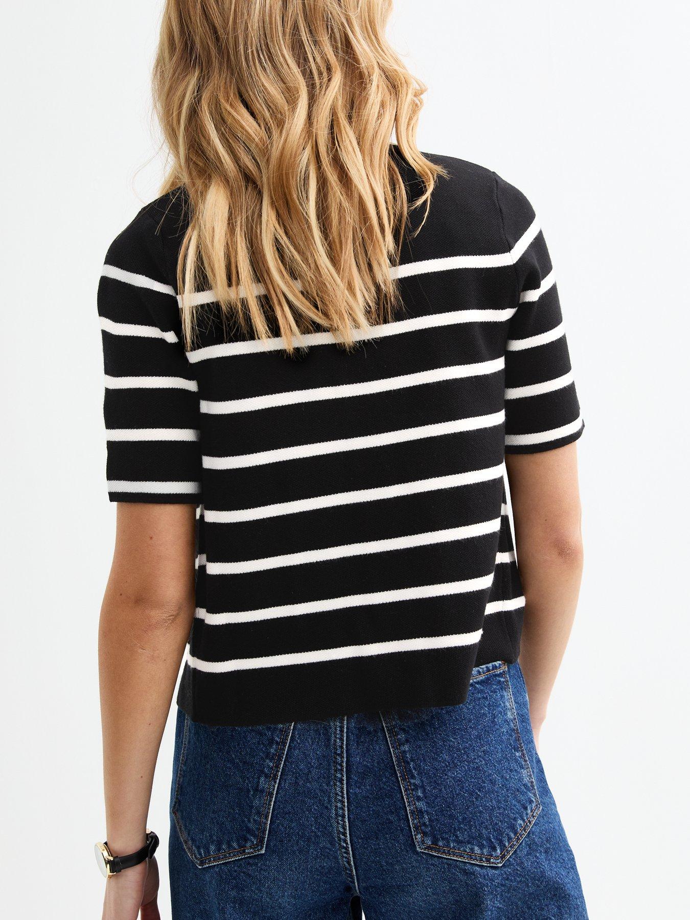  image of new-look-striped-gold-button-cardigan-black