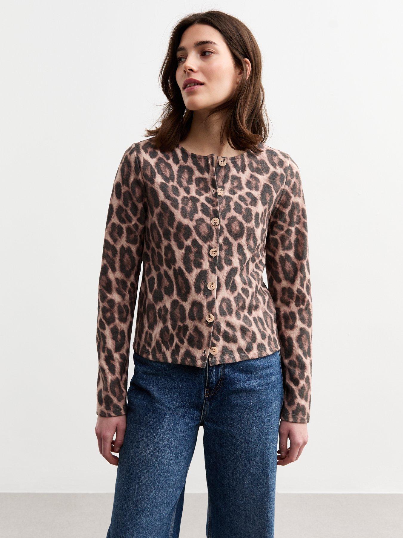 new-look-brown-soft-touch-leopard-print-button-up-cardigan