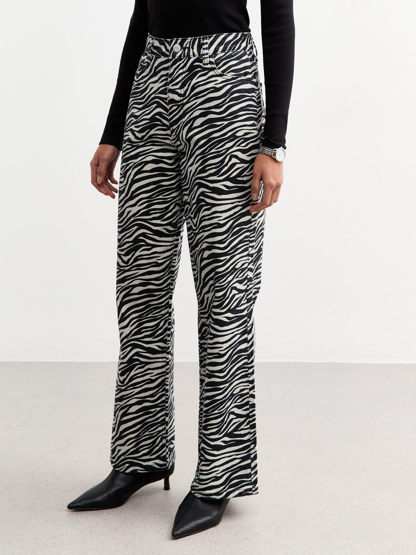 undefined Black Zebra Print Adalae Wide Leg Jeans