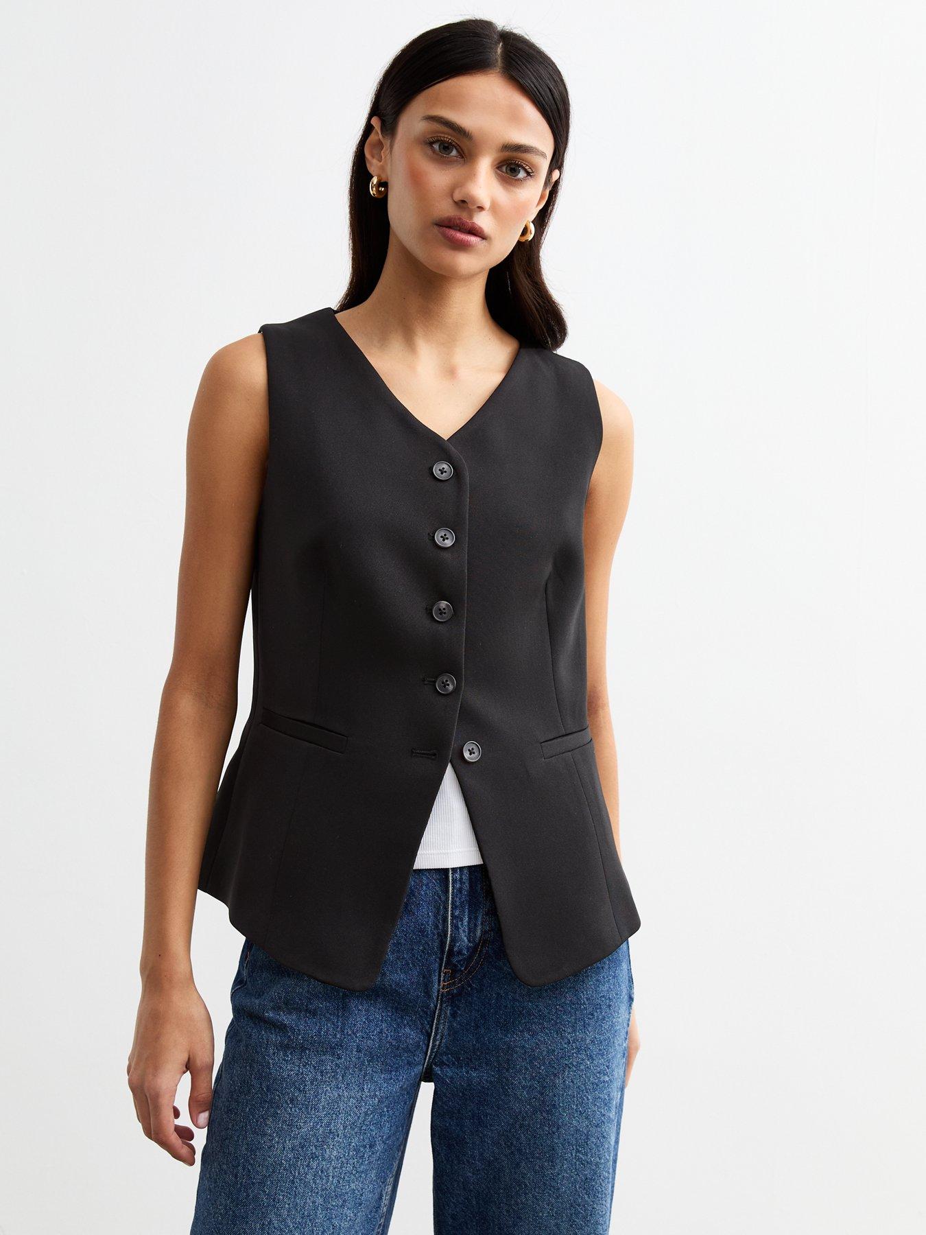 new-look-v-neck-button-front-waistcoat-black