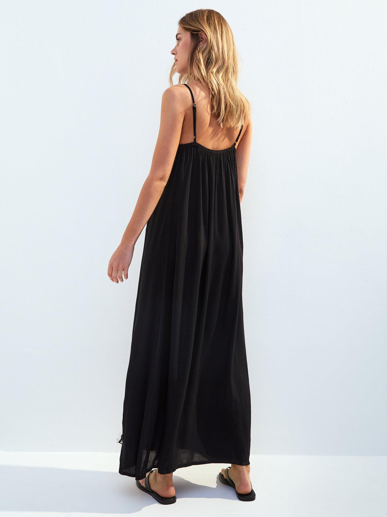  image of new-look-black-contrast-trim-split-hem-maxi-dress