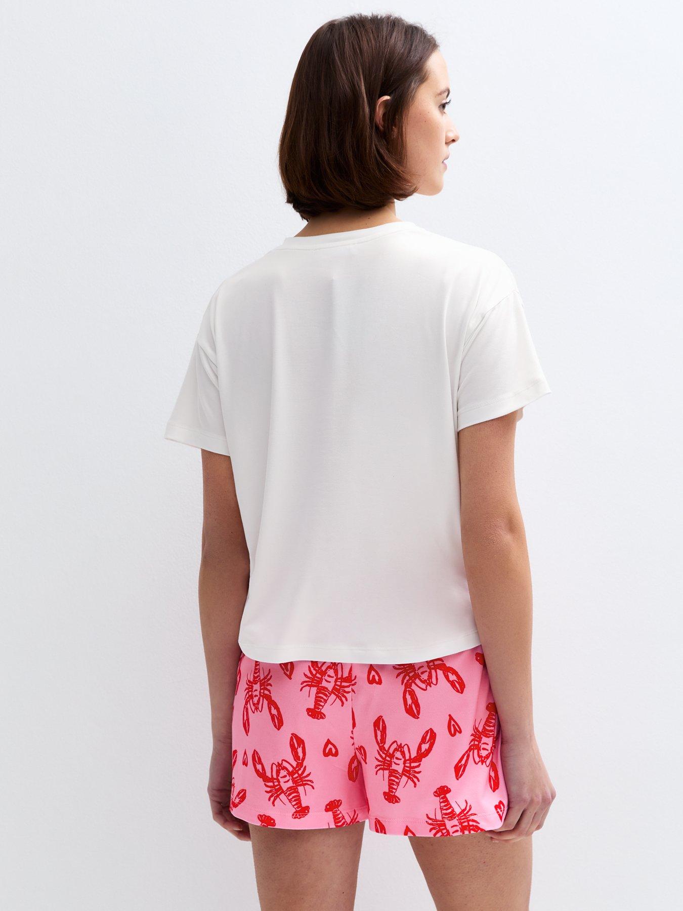  image of new-look-white-youre-my-lobster-print-shorts-pyjamas