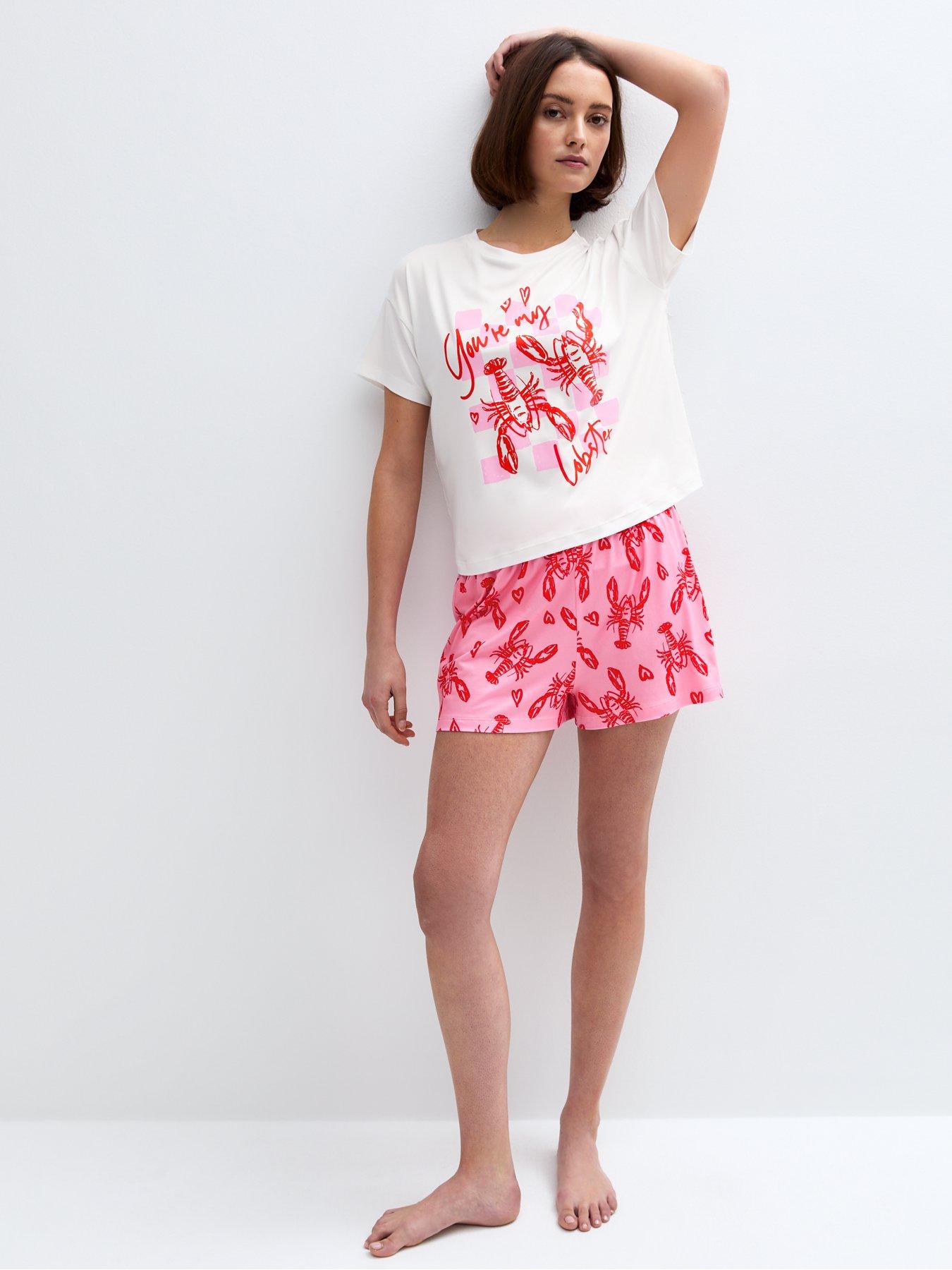  image of new-look-white-youre-my-lobster-print-shorts-pyjamas