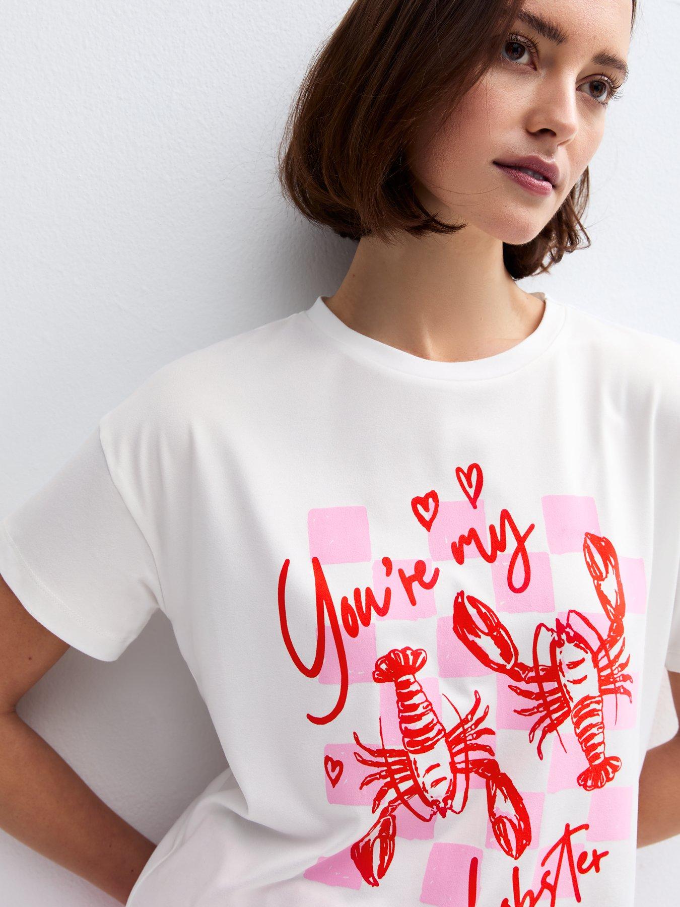  image of new-look-white-youre-my-lobster-print-shorts-pyjamas