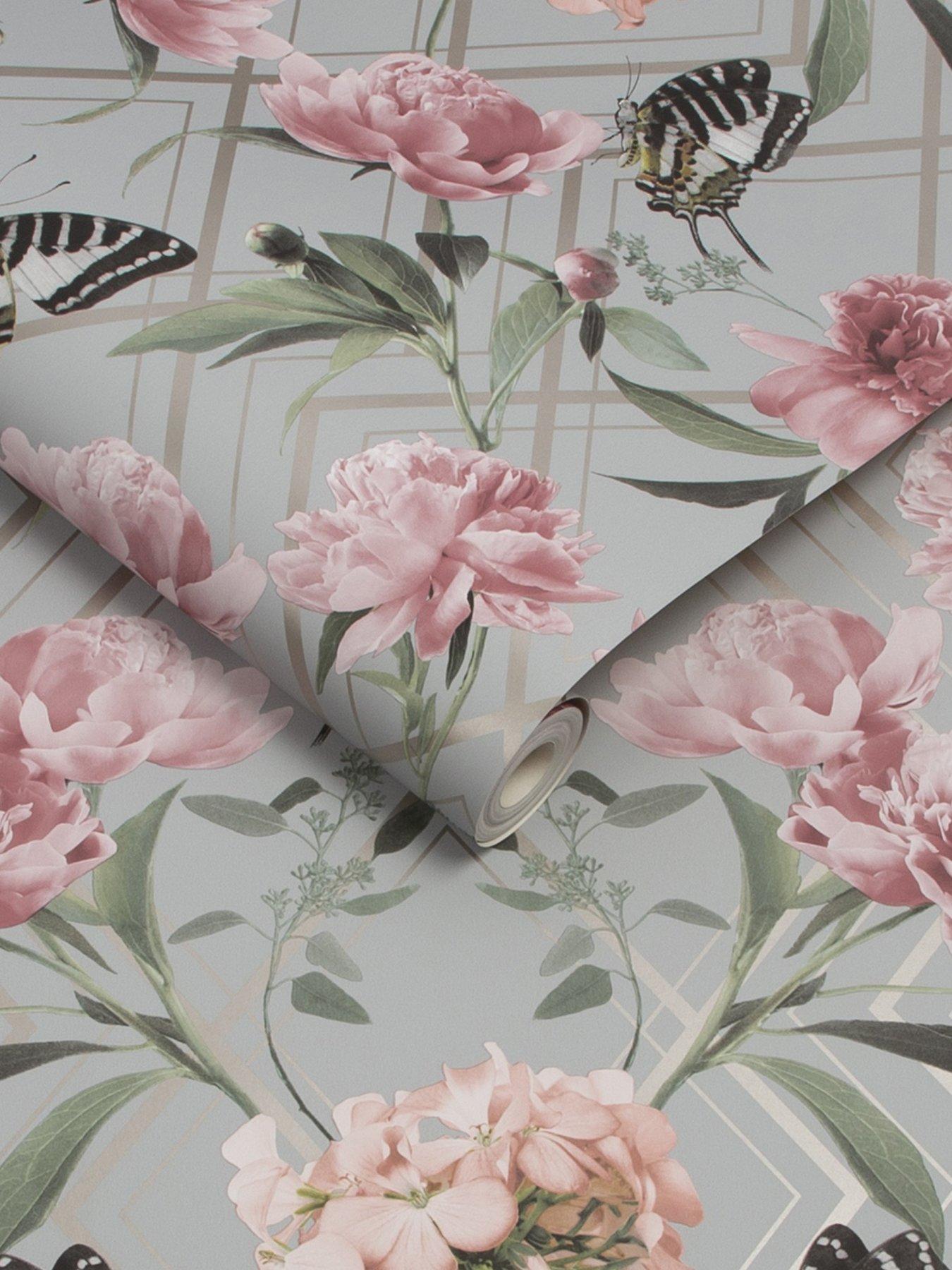  image of sublime-botanical-trellis-greypink-wallpaper