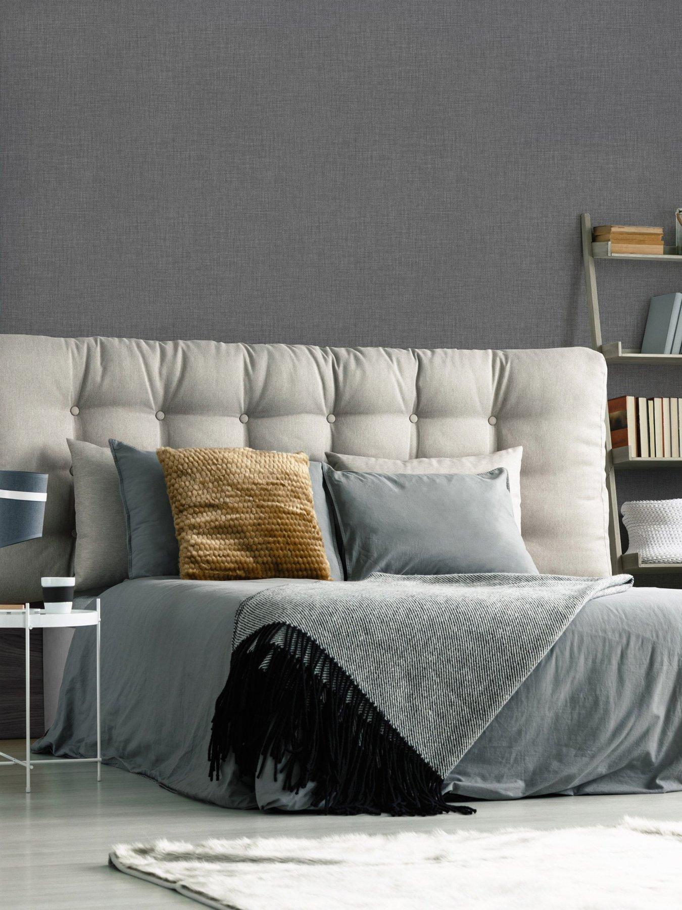  image of superfresco-linen-glitter-plain-charcoal-wallpaper