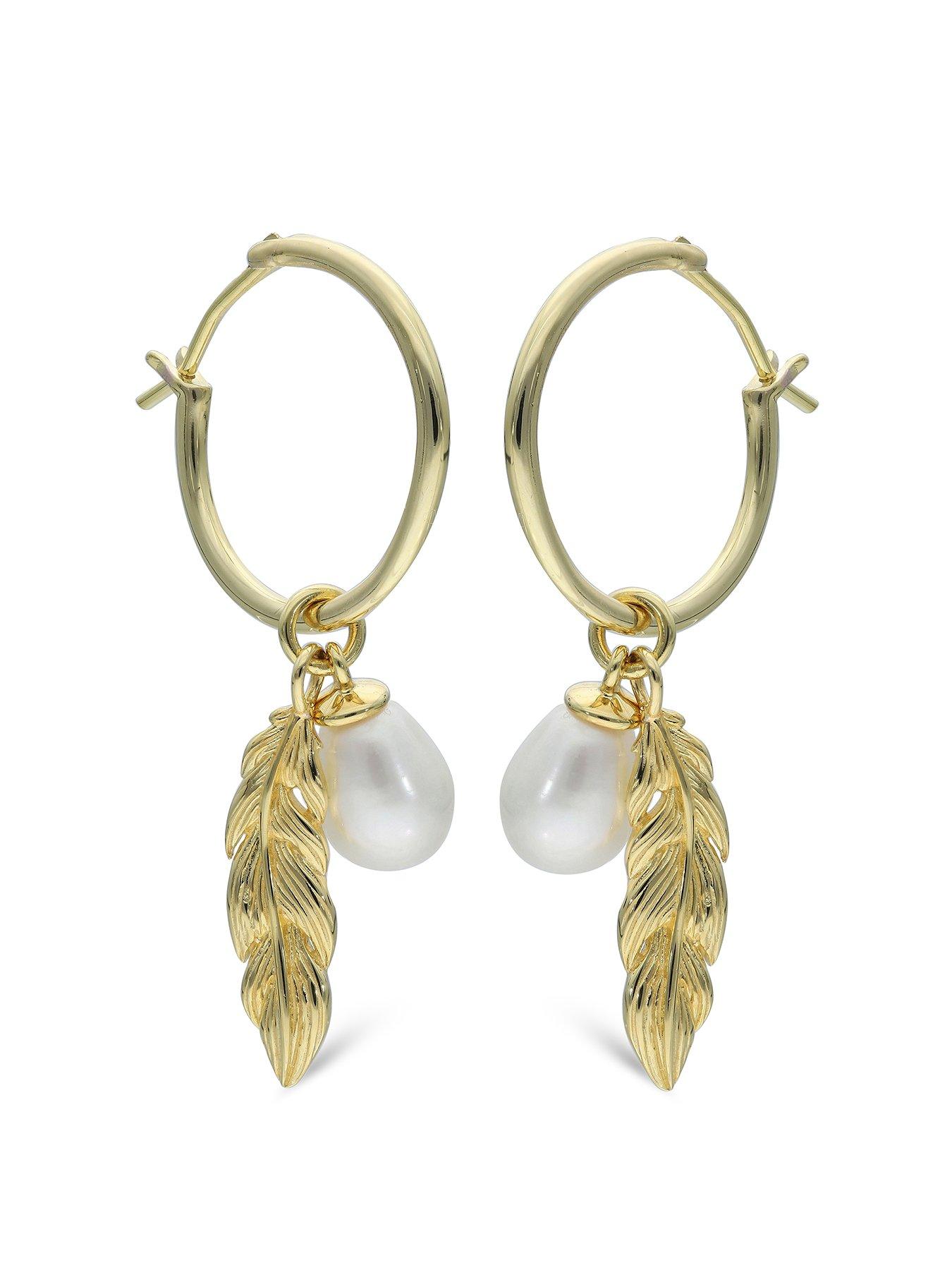 undefined Gold Plated Sterling Silver Leaf Hoop Earrings
