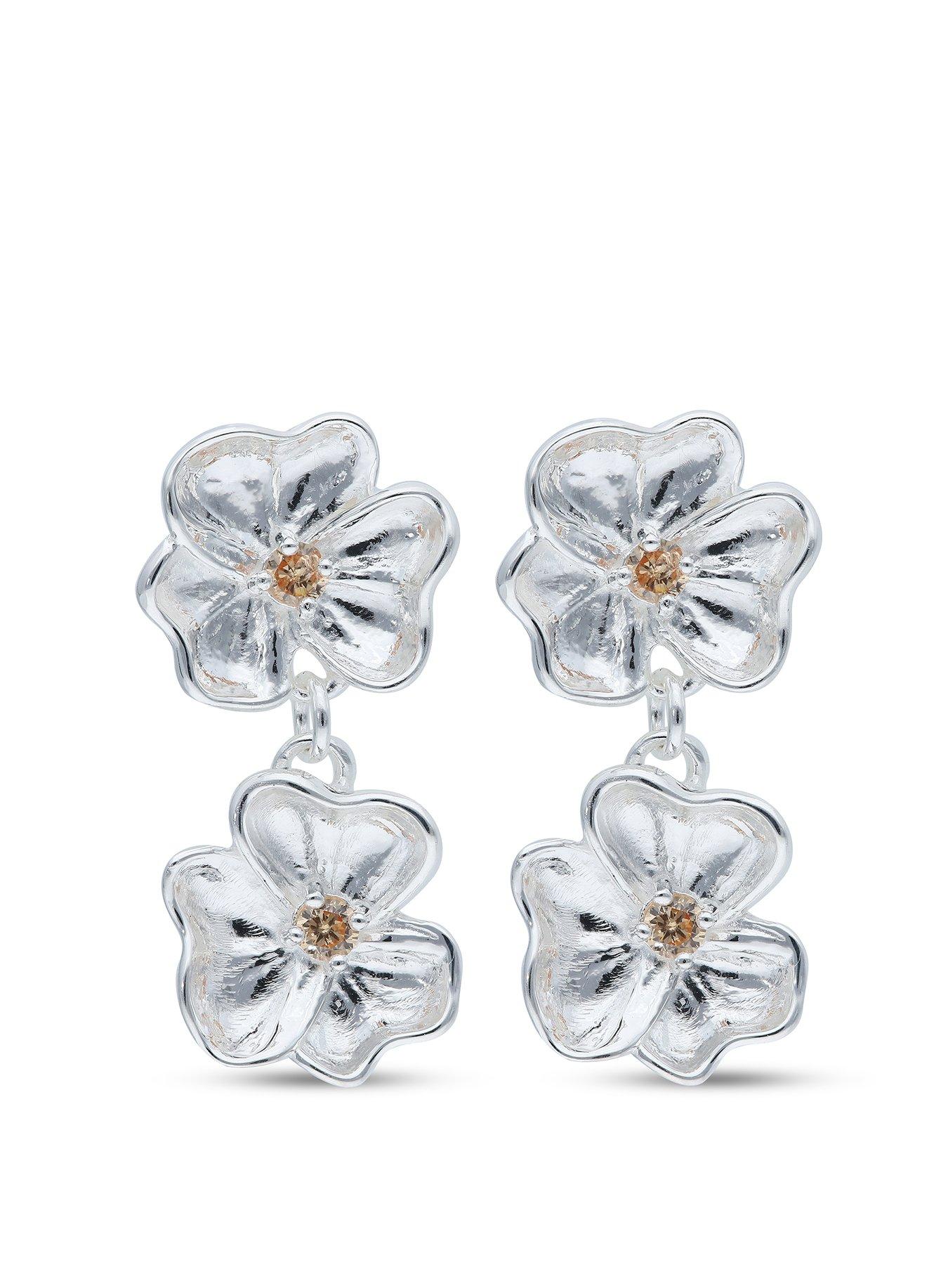  image of the-love-collection-sterling-silver-flower-double-drop-earrings