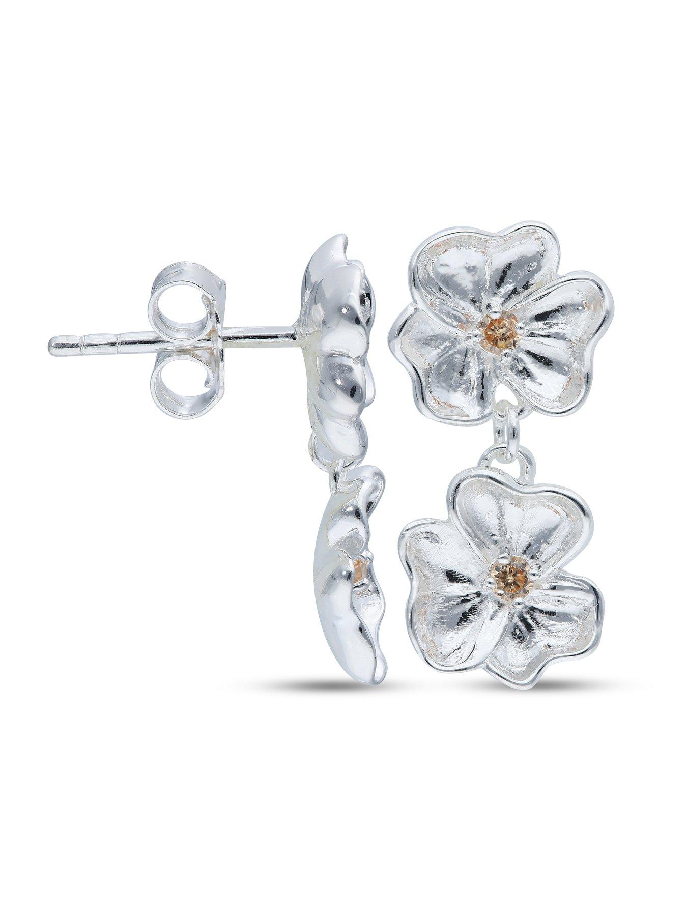  image of the-love-collection-sterling-silver-flower-double-drop-earrings