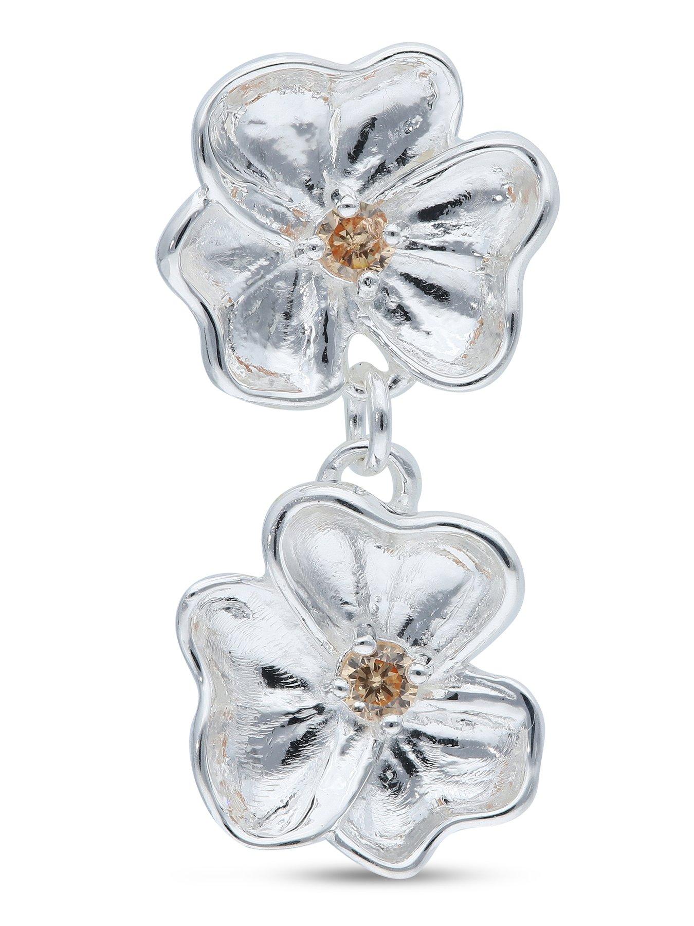  image of the-love-collection-sterling-silver-flower-double-drop-earrings