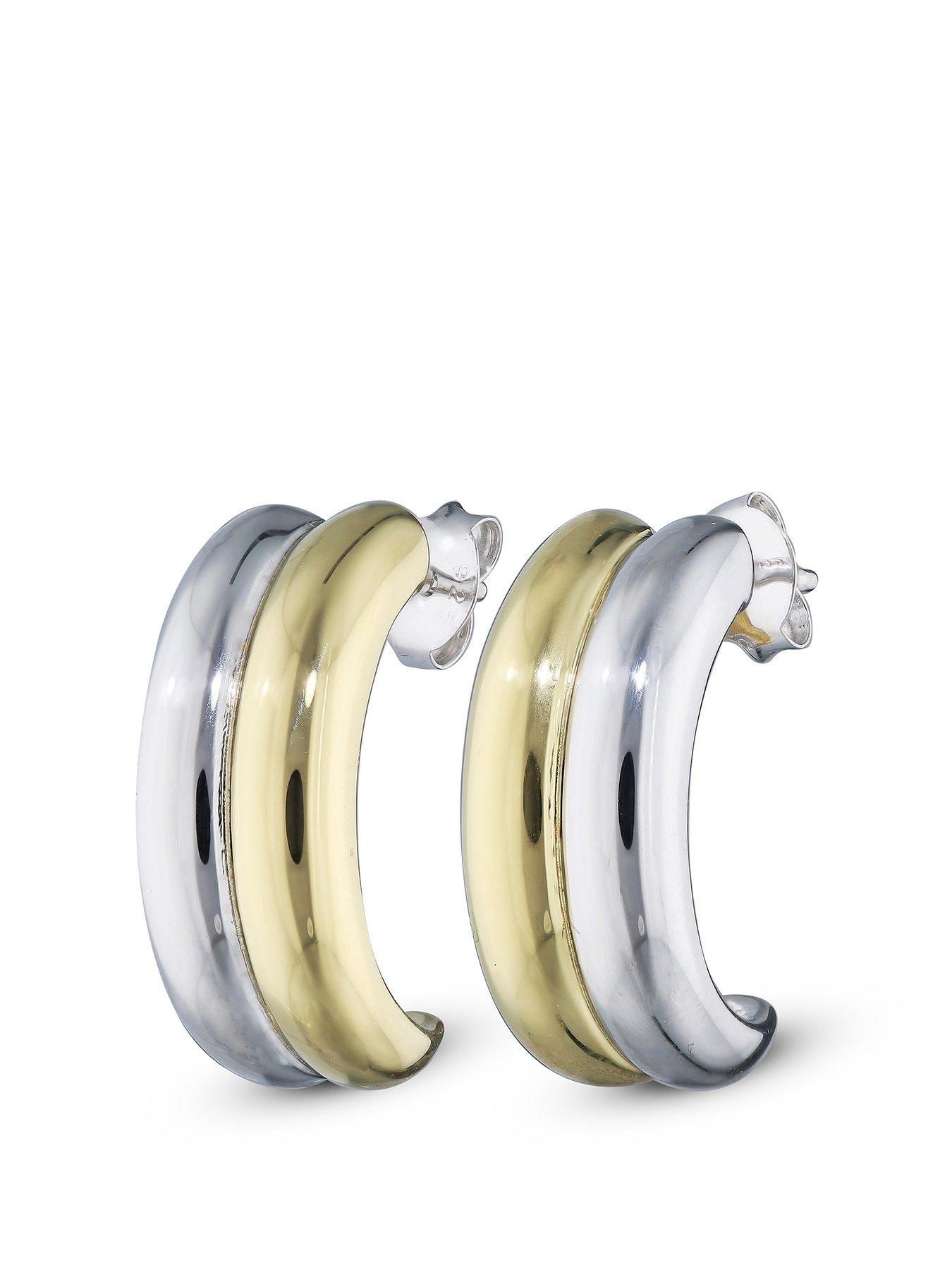 undefined Sterling Silver Two Colour Hoop Earrings
