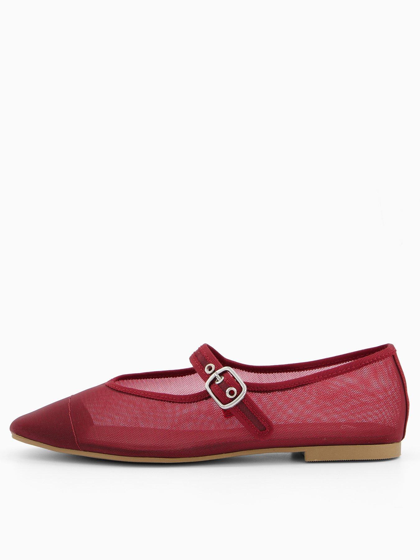 undefined Mary Jane Mesh Ballet Pumps - Burgundy