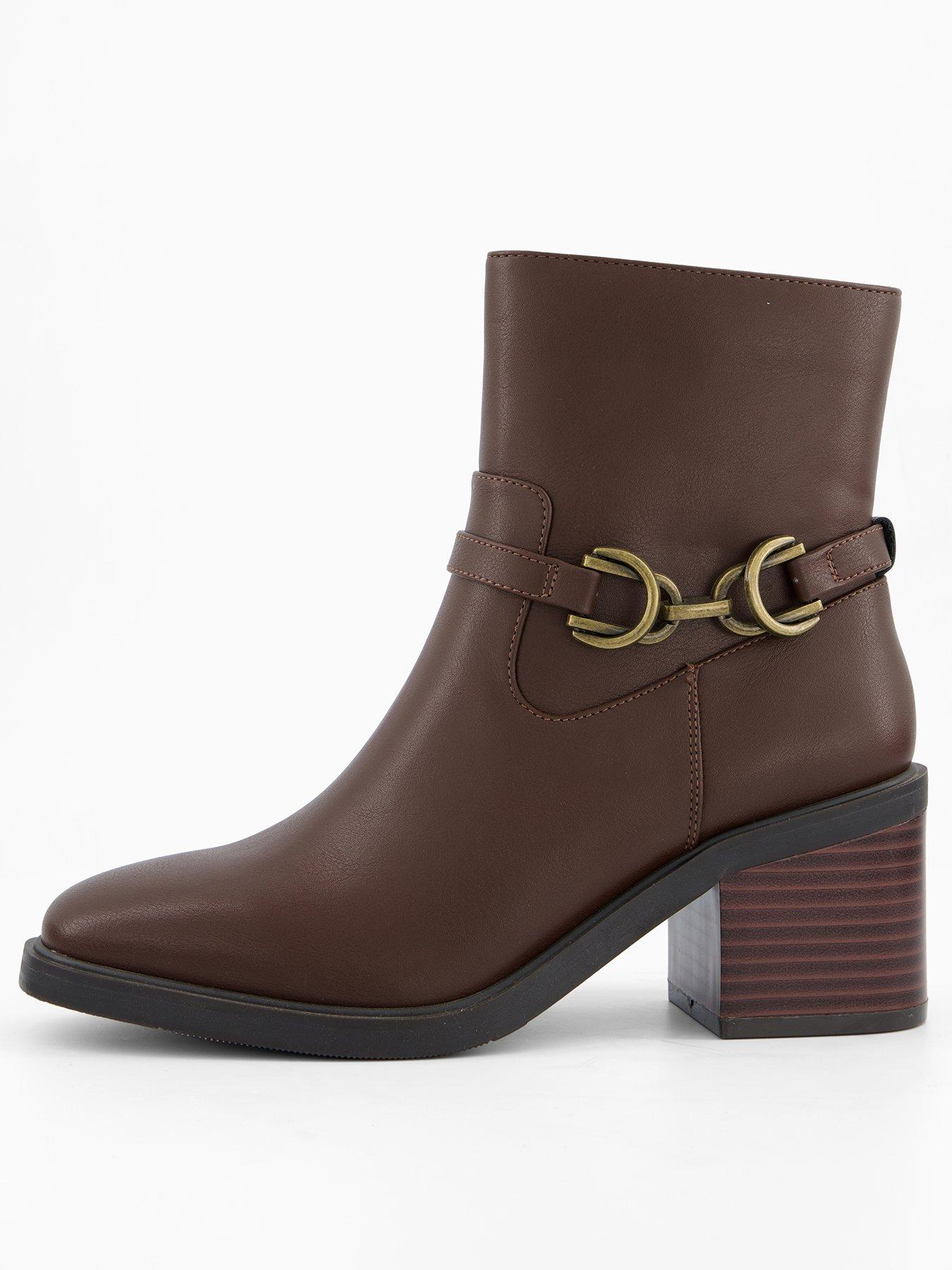 V by Very Wide Fit Buckle Block Heel Ankle Boots - Brown | Littlewoods