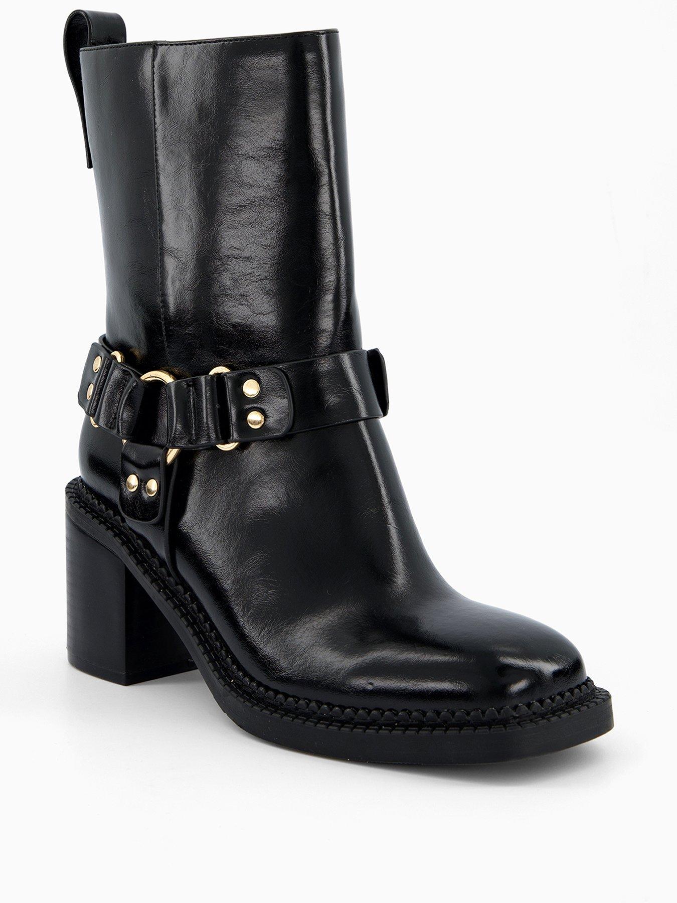 Image 2 of 6 of V by Very Mid Calf Low Block Biker Boot - Black