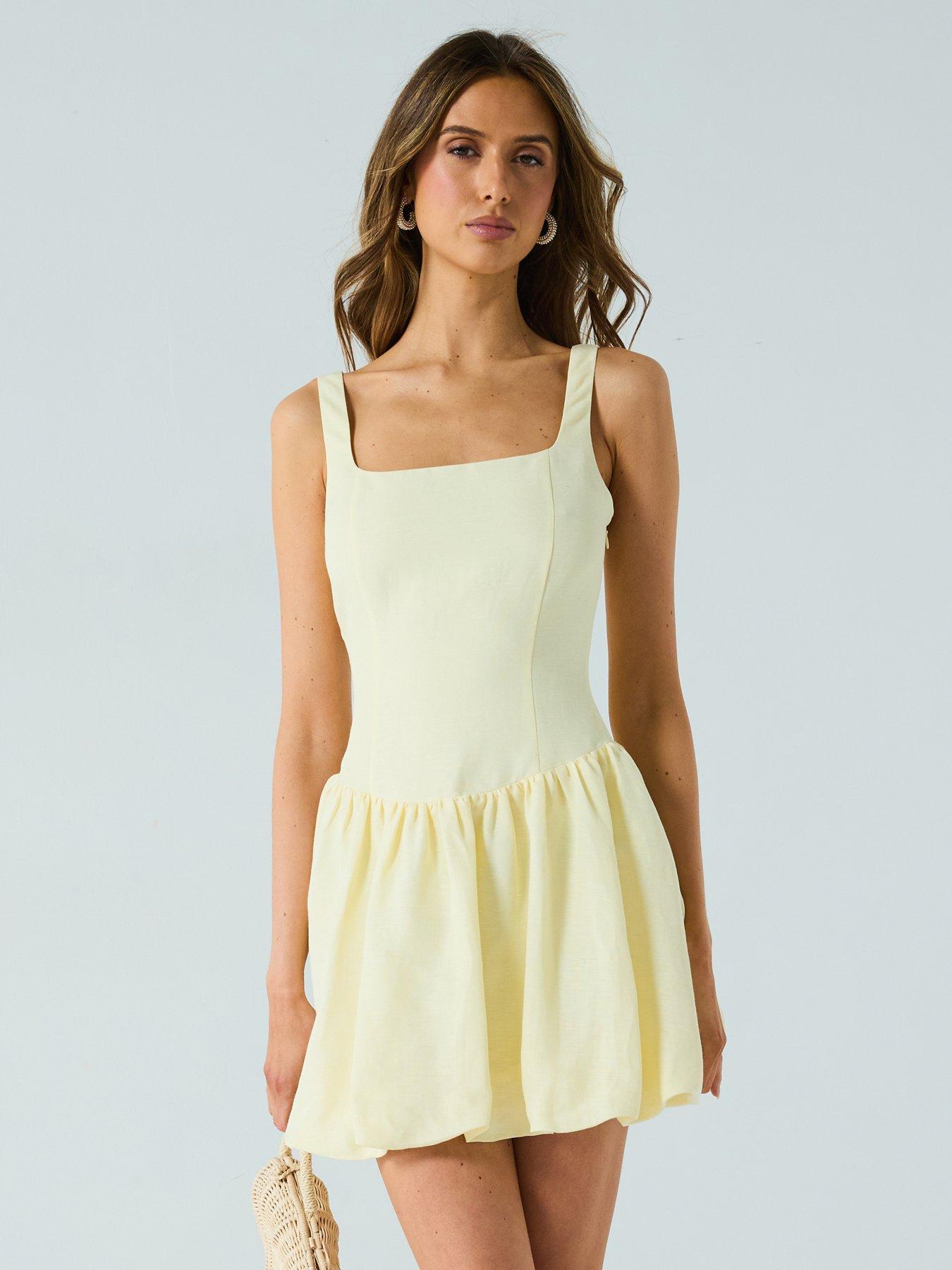  image of forever-new-heidi-petite-bubble-hem-mini-dress--yellow