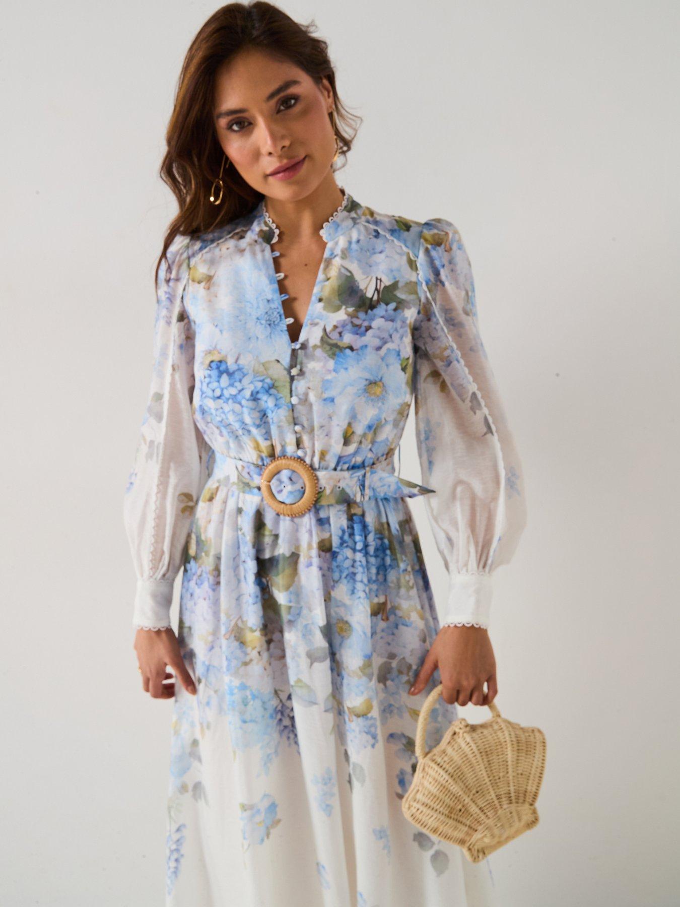 blue forever new dress ASTR the Label | Ruffle Tiered Lace Maxi Dress in Light Blue