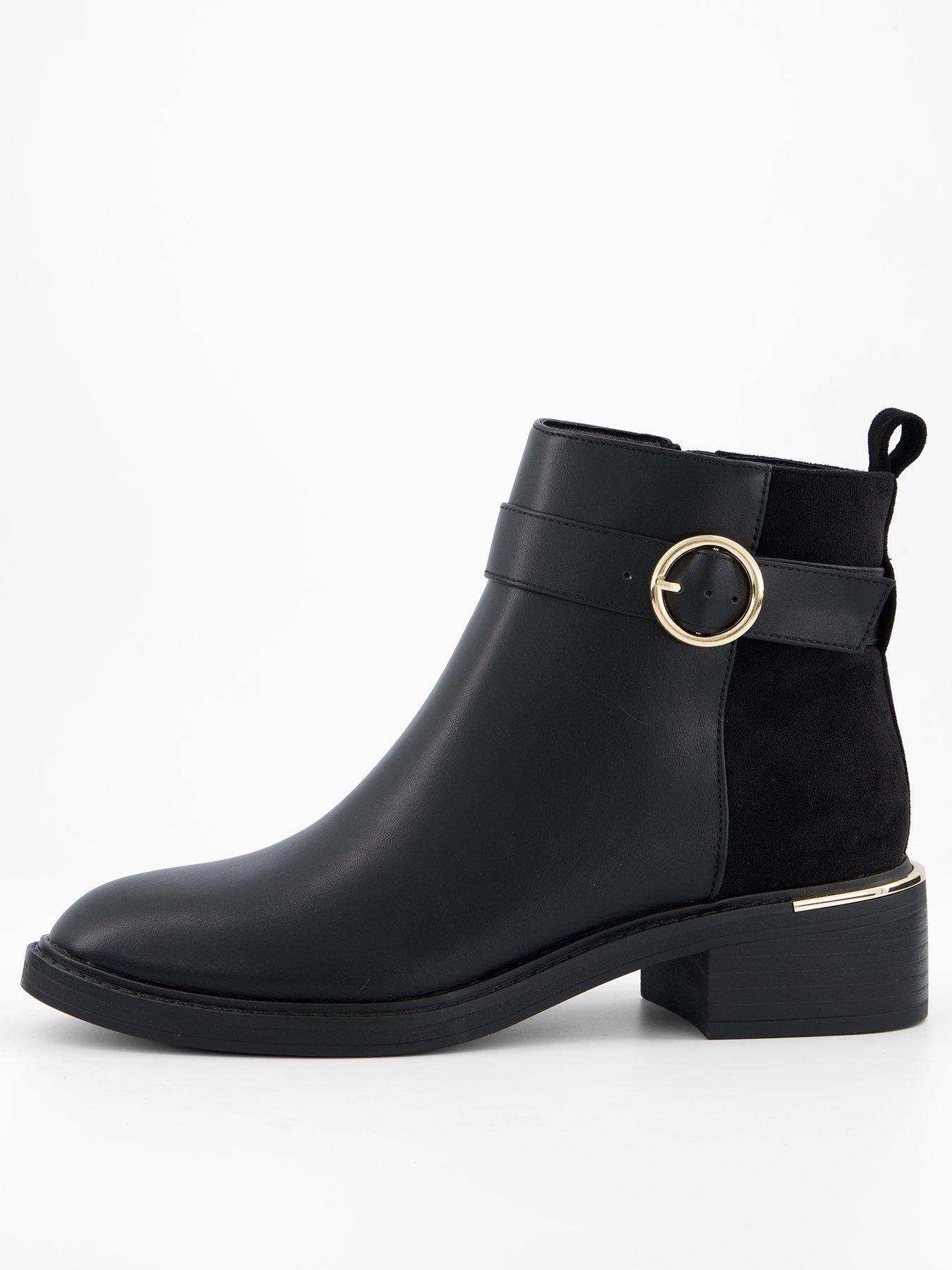 undefined Wide Fit Buckle Strap Flat Ankle Boot