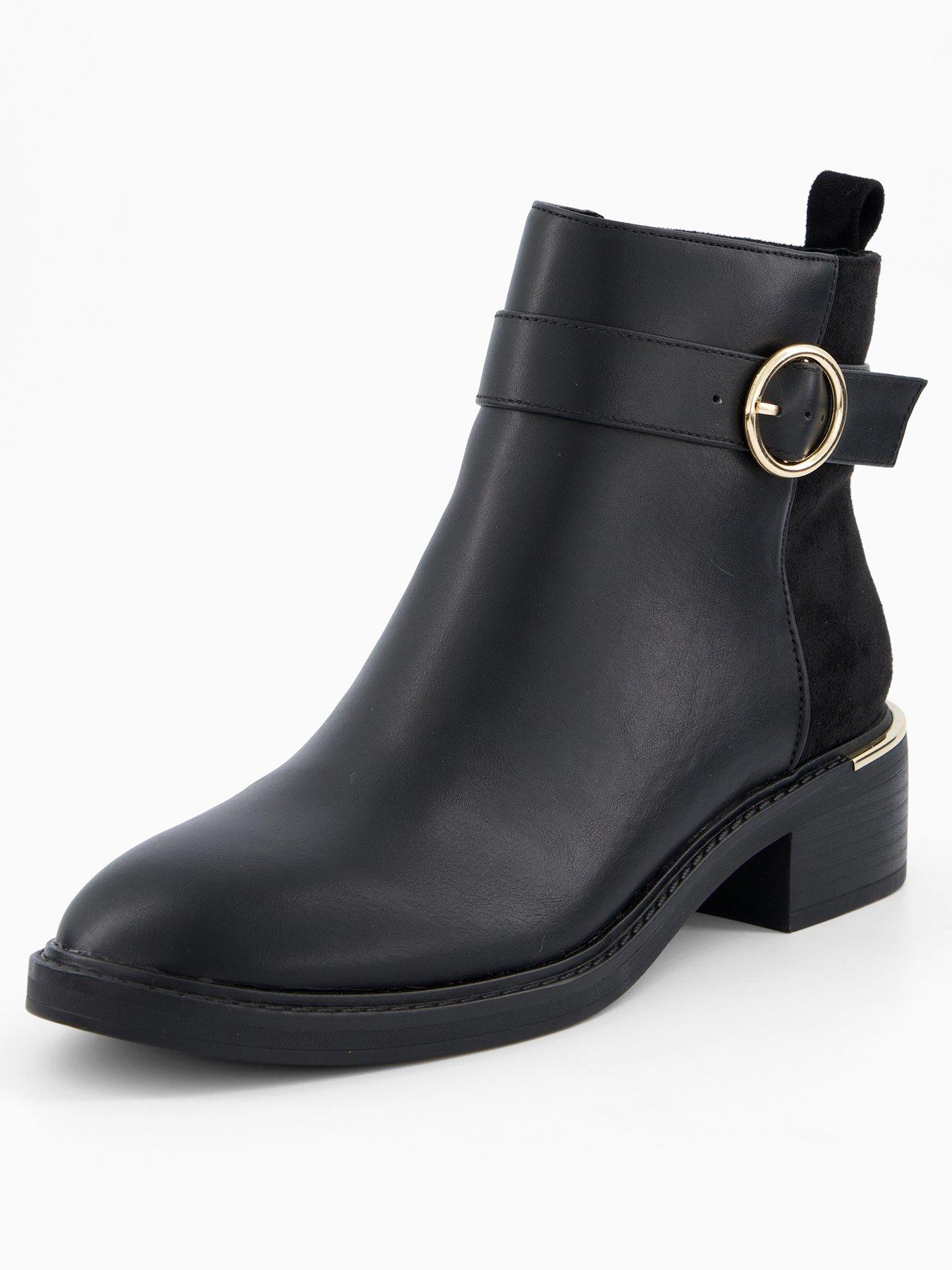 Image 2 of 7 of V by Very Wide Fit Buckle Strap Flat Ankle Boot - Black