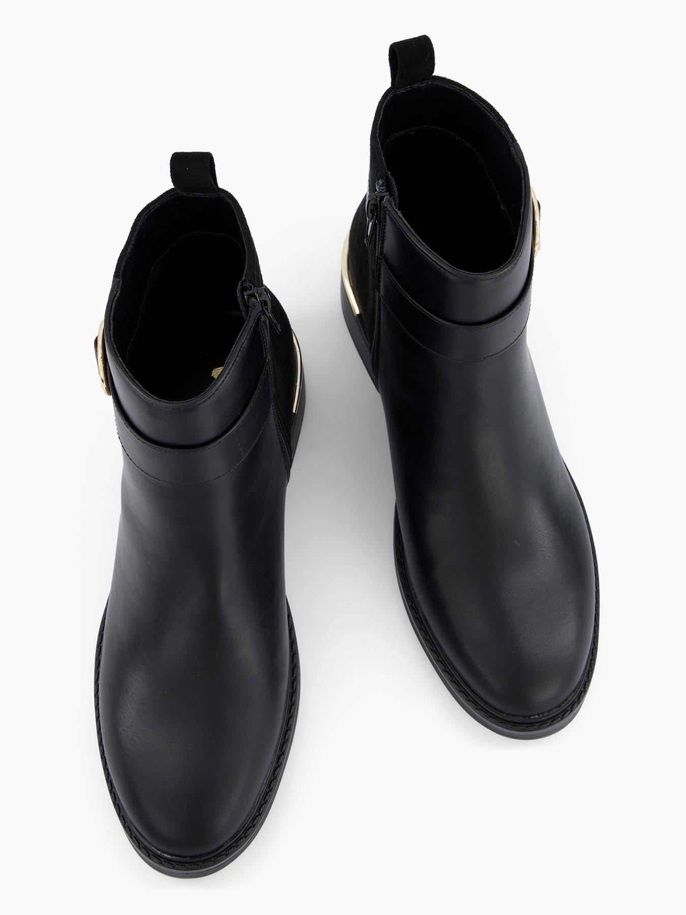 Image 3 of 7 of V by Very Wide Fit Buckle Strap Flat Ankle Boot - Black