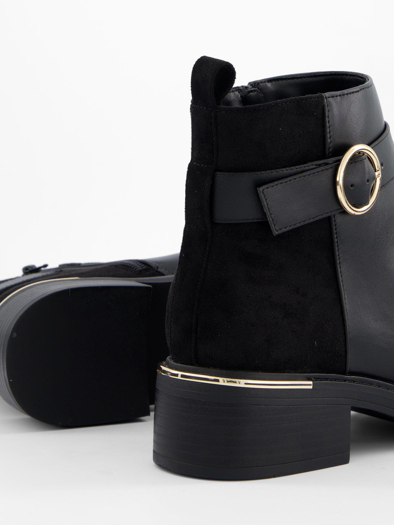 Image 6 of 7 of V by Very Wide Fit Buckle Strap Flat Ankle Boot - Black