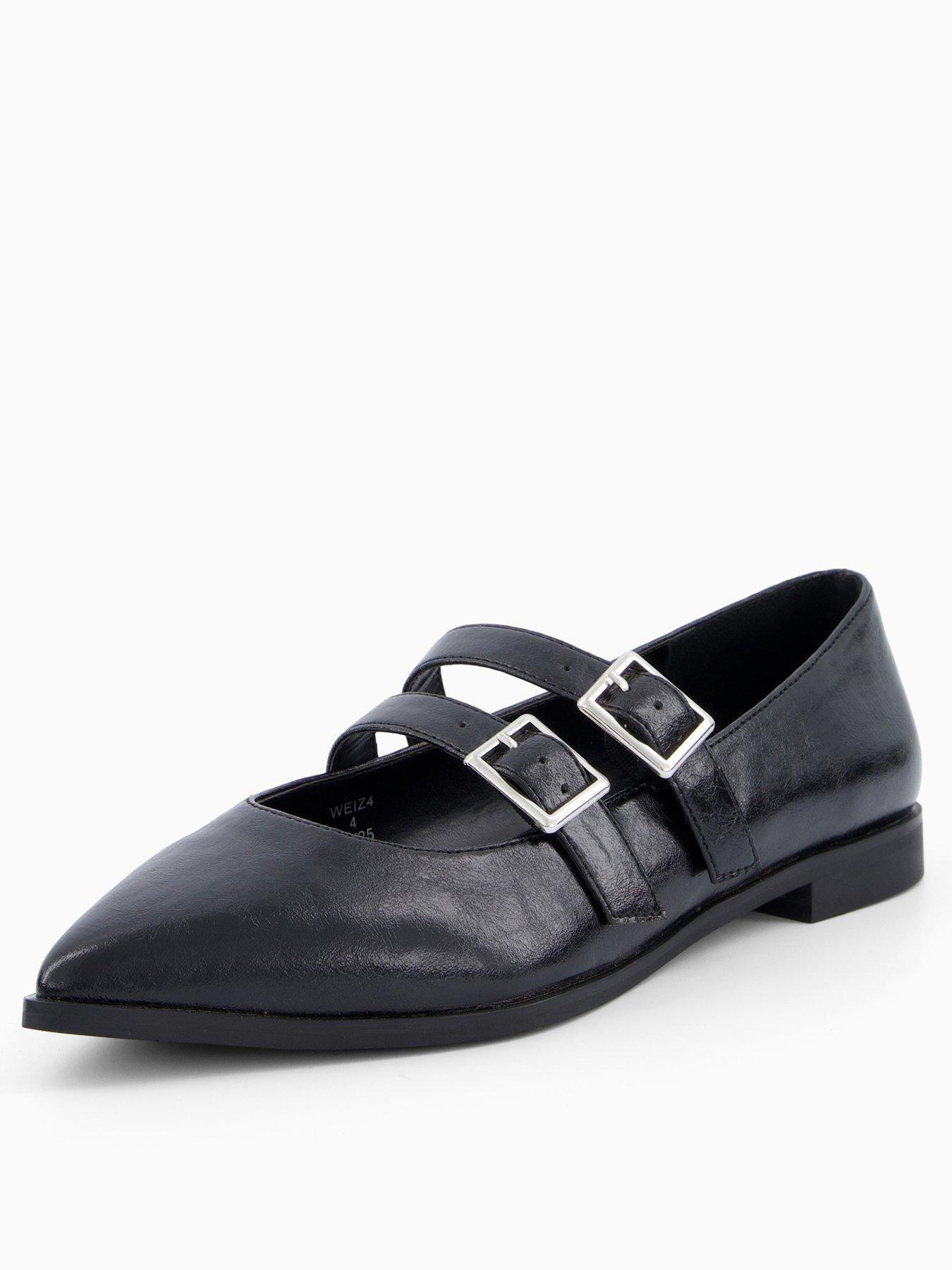Image 4 of 8 of V by Very Pointed Double Strap Ballet Pumps - Black