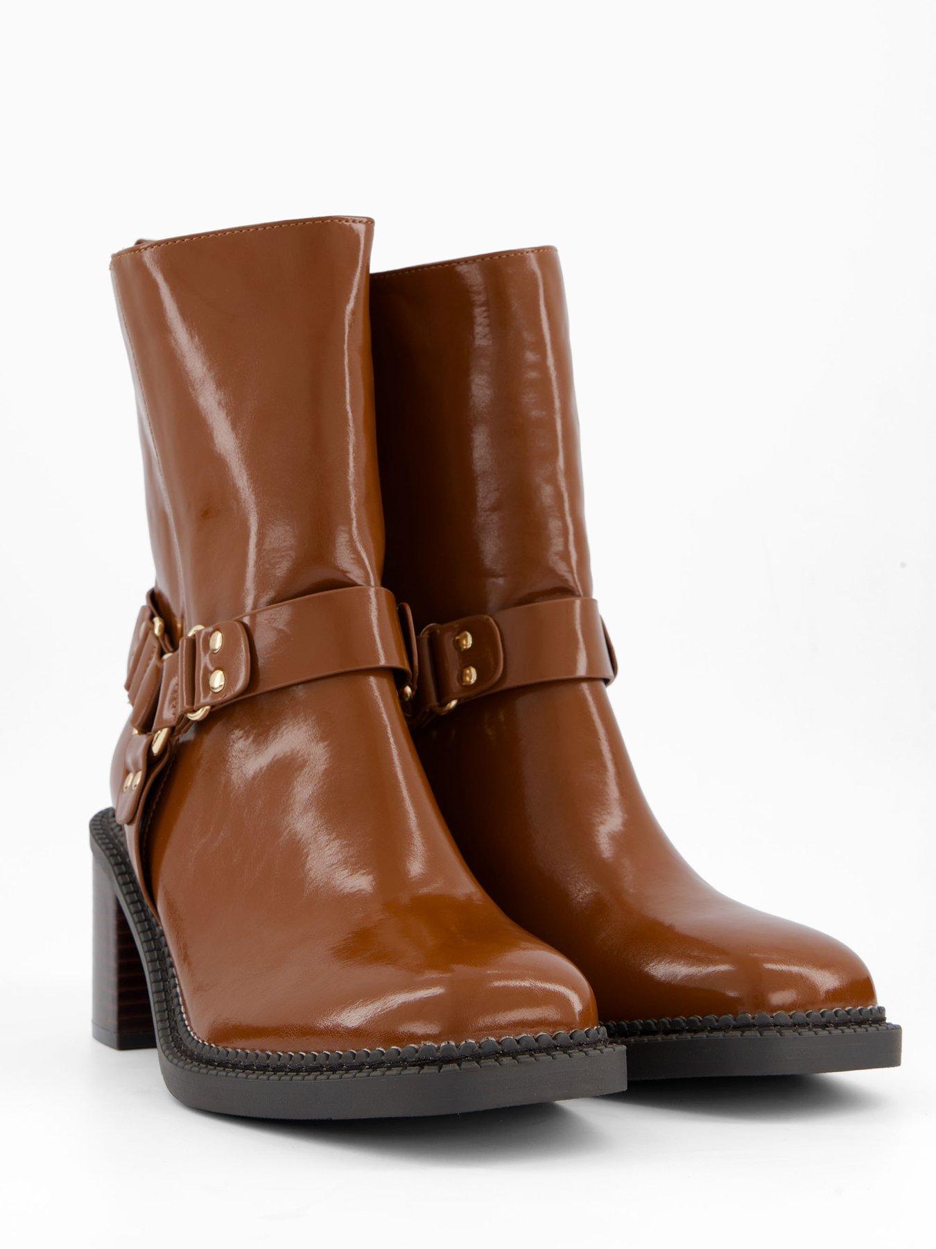 Image 6 of 7 of V by Very Mid Calf Low Block Biker Boot - Brown
