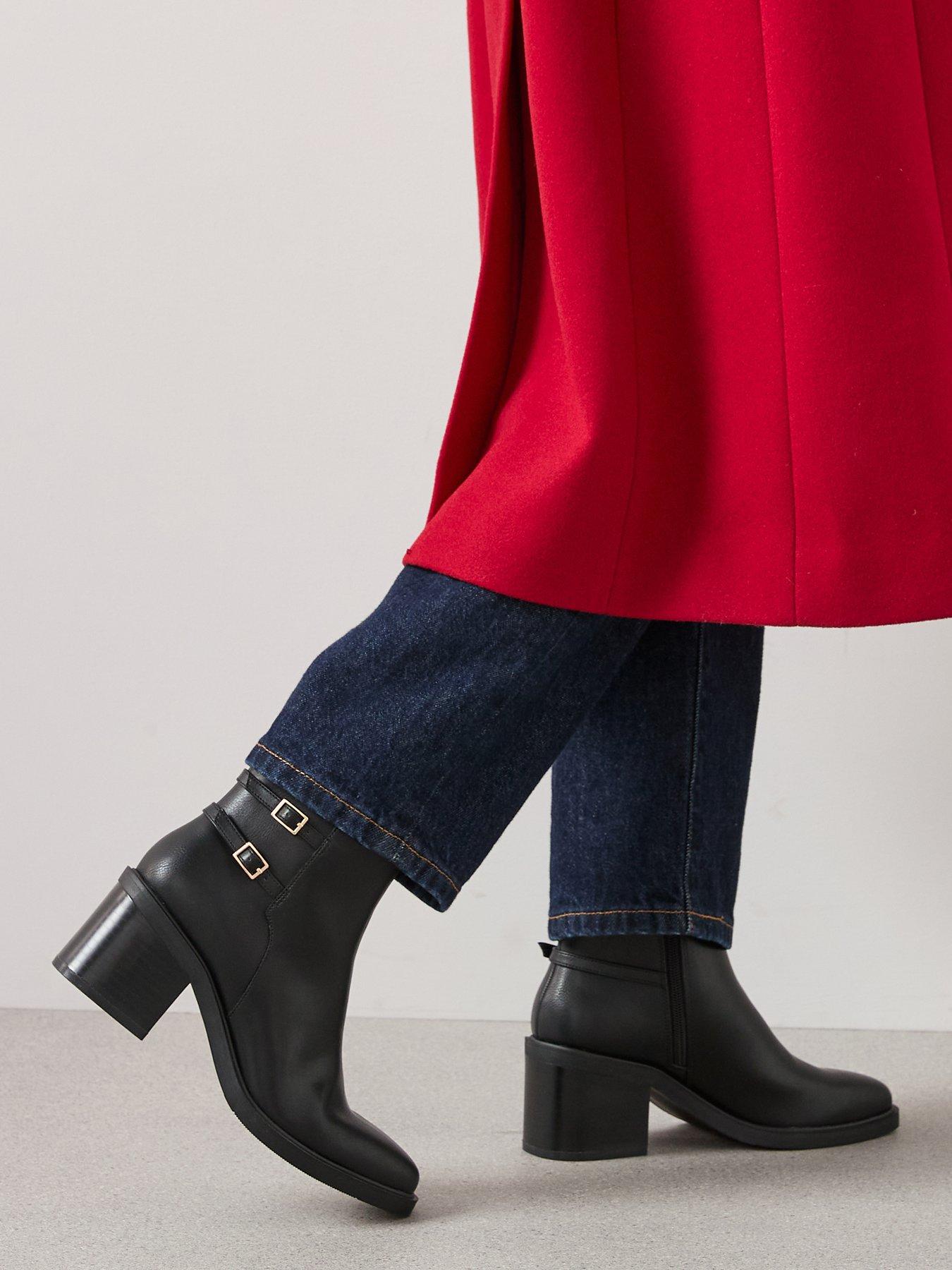 V by Very Triple Buckle Block Heel Ankle Boot - Black