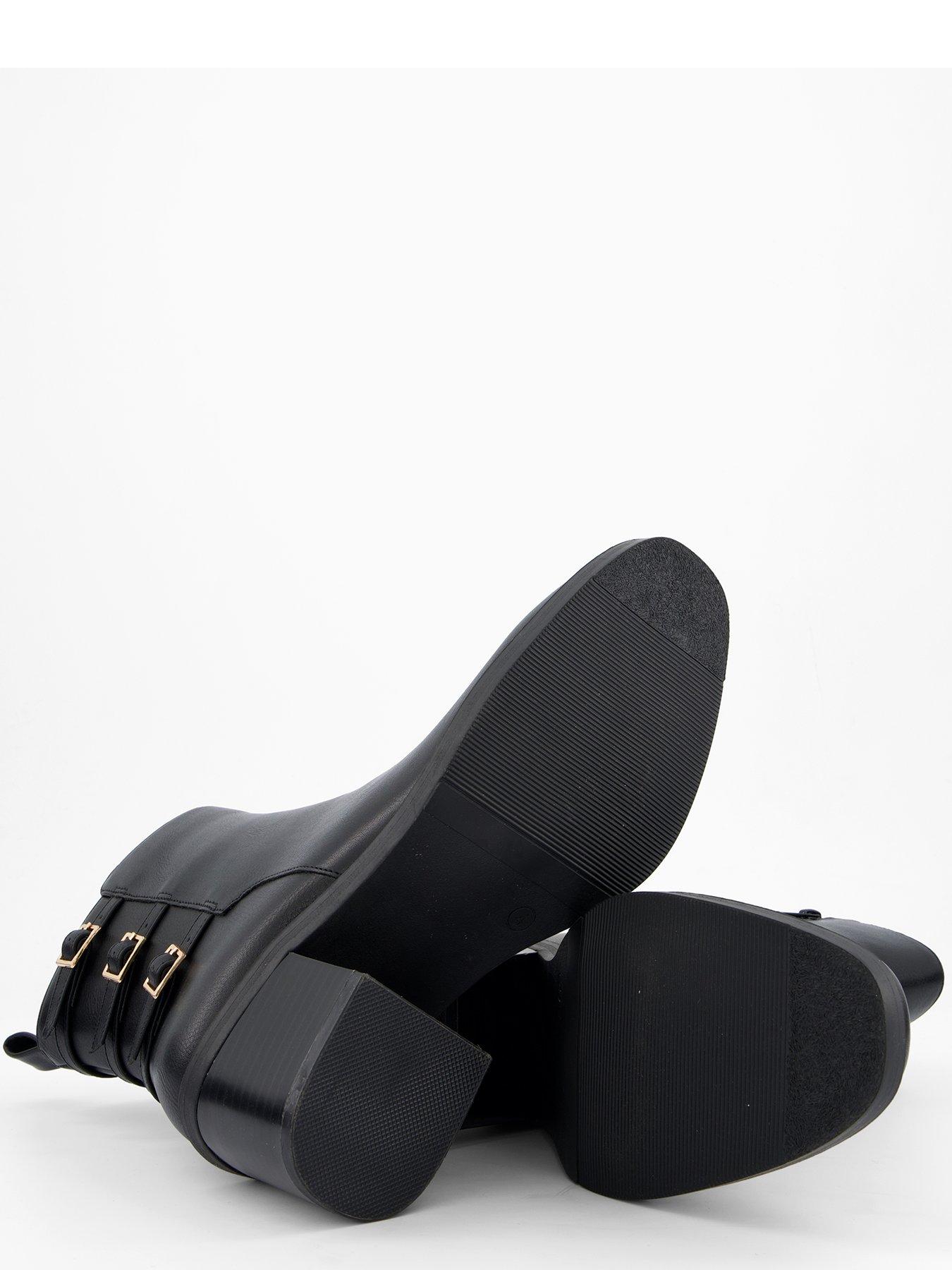 Image 4 of 7 of V by Very Triple Buckle Block Heel Ankle Boot - Black