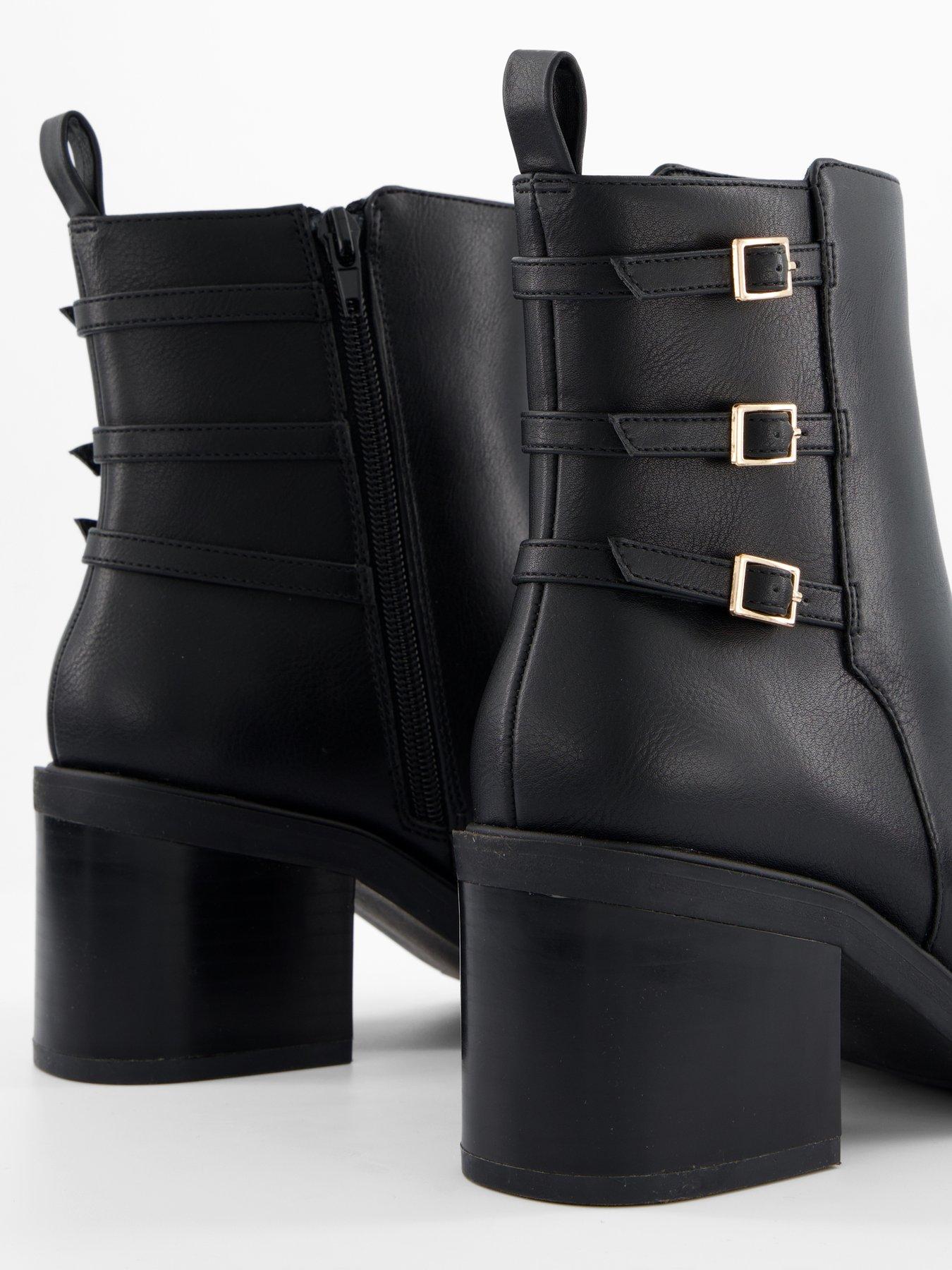 Image 6 of 7 of V by Very Triple Buckle Block Heel Ankle Boot - Black