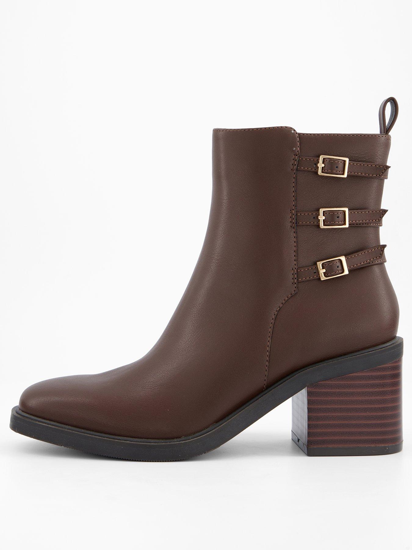 undefined Double Buckle Block  Heel Ankle Boot