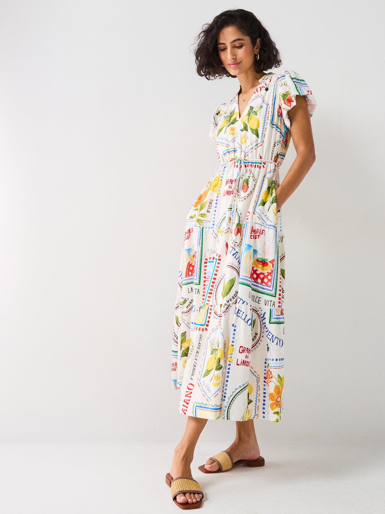  image of forever-new-jacqueline-puff-sleeve-tiered-midi-dress-multi